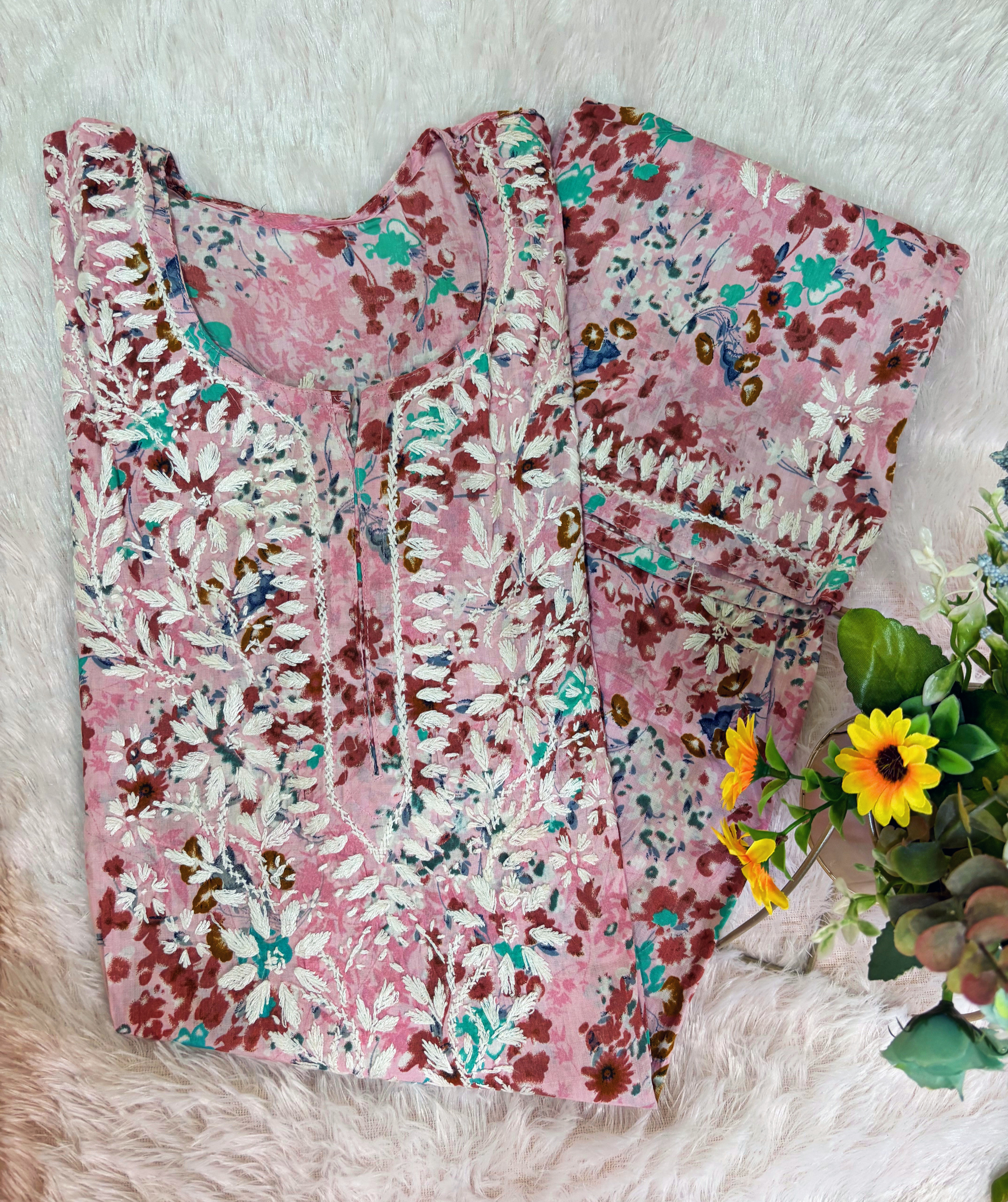 Malmal Cotton Pink-Brown Kurti