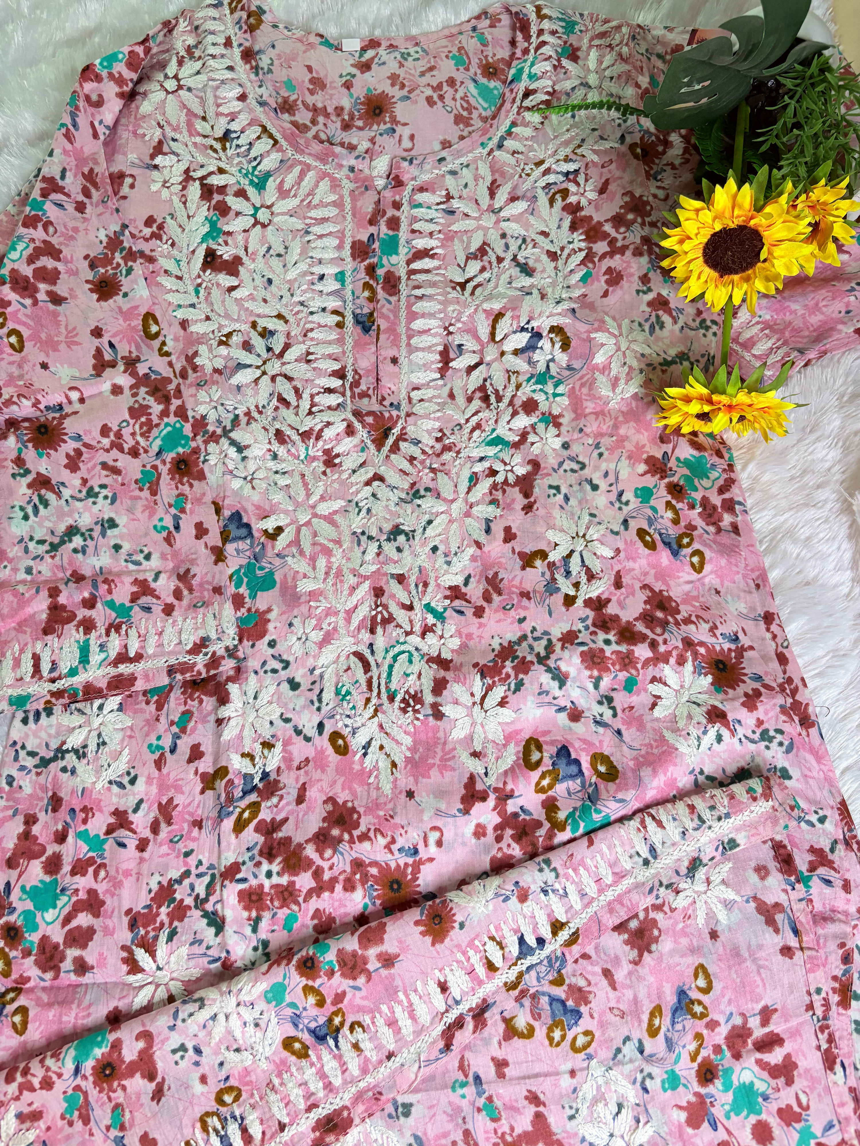 Malmal Cotton Pink-Brown Kurti