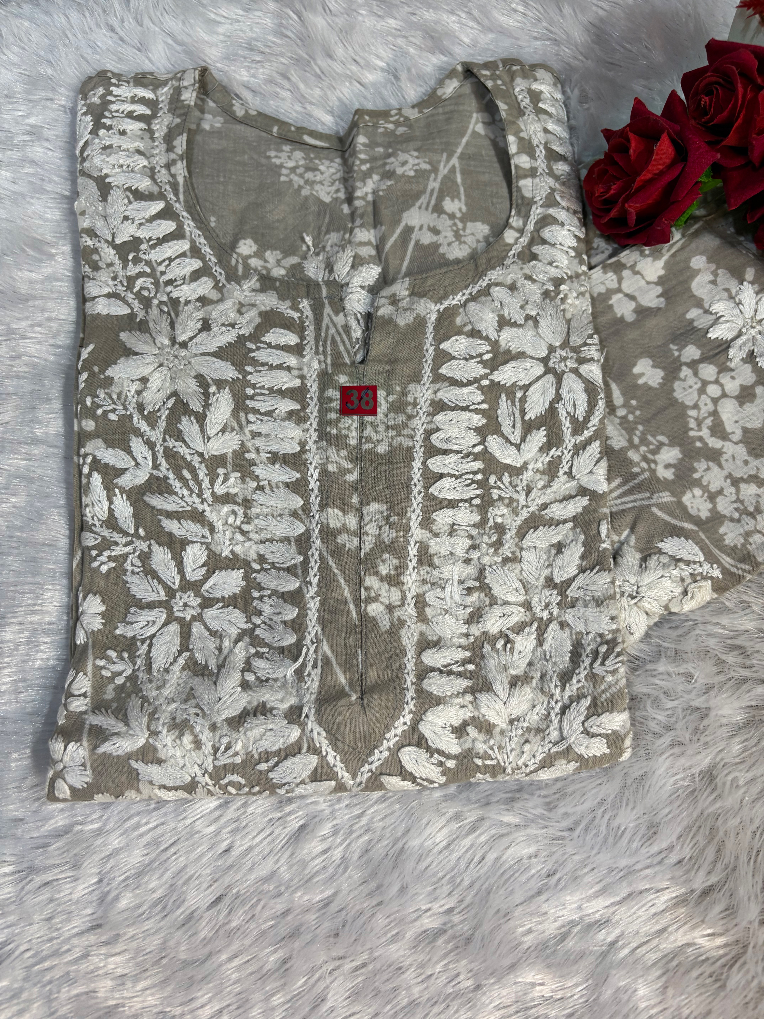 Malmal Cotton Grey-White Kurti