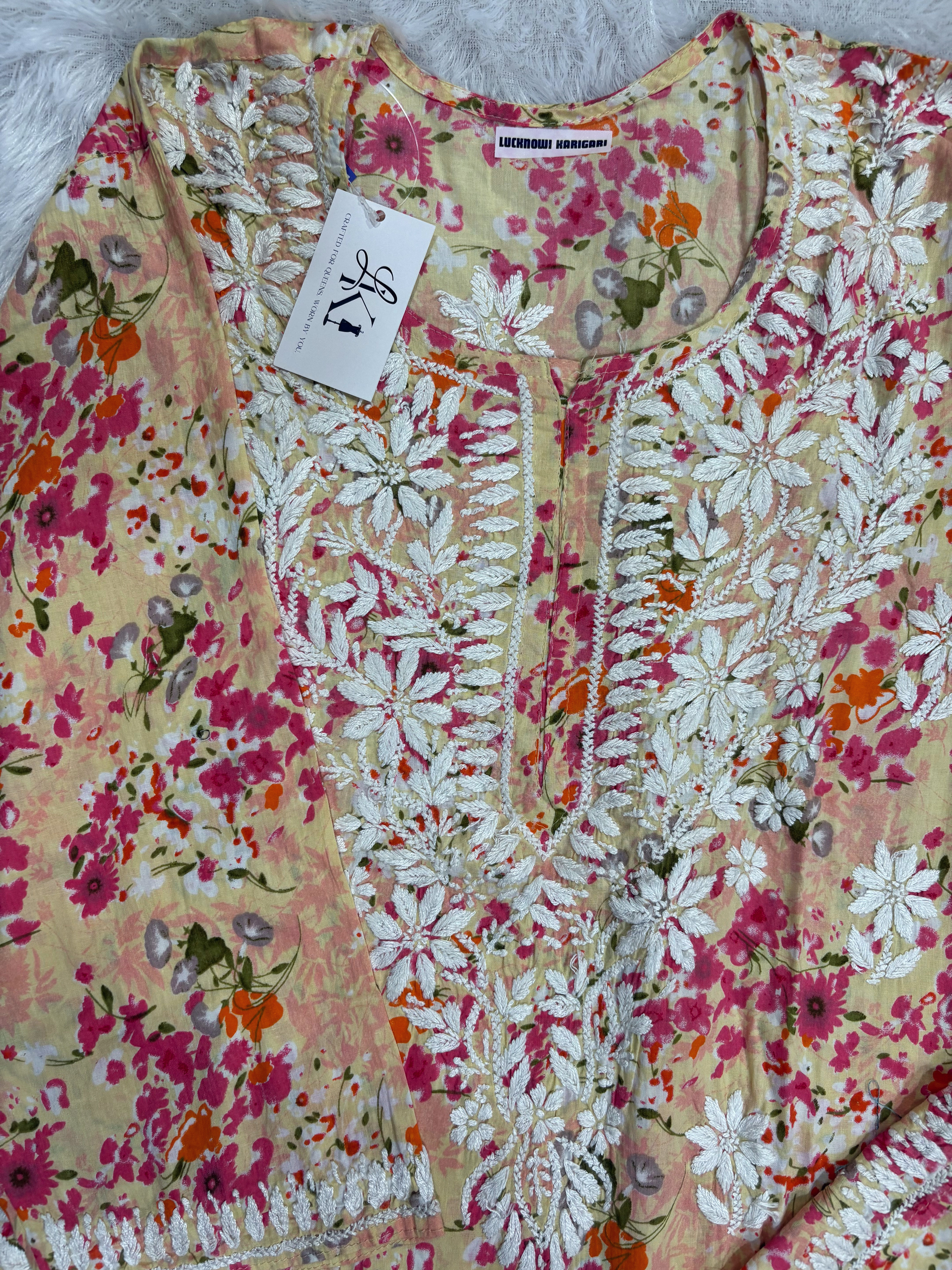 Malmal Yellow-Orange Kurti with Pant Set