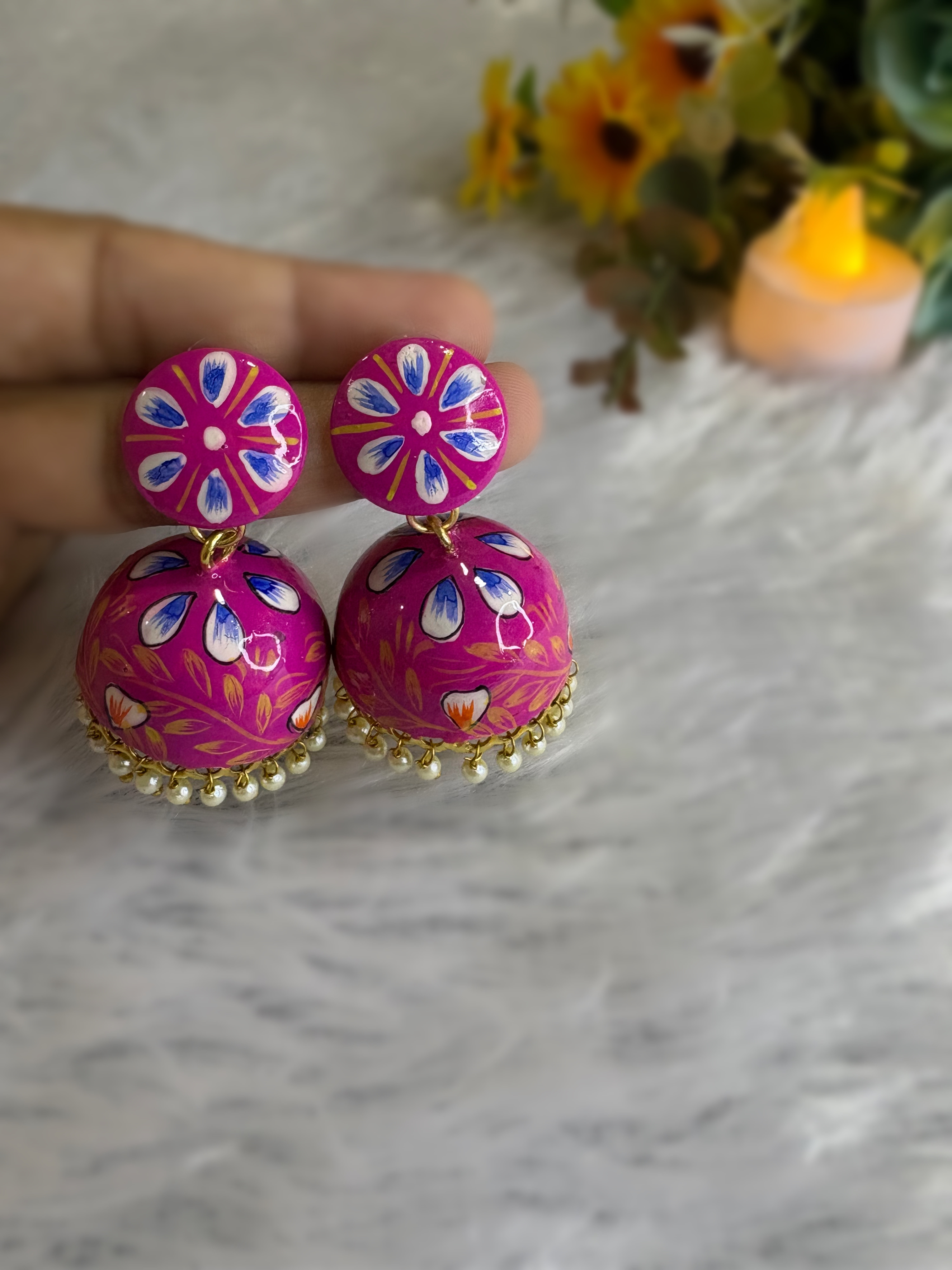 Nazakat Hand-painted Jhumka Earrings