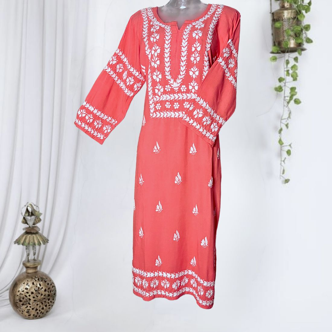Heer Rayon Dark Peach Kurti