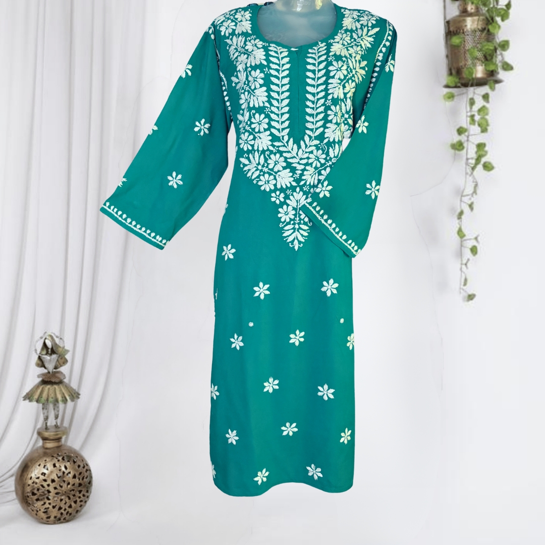 Lina Rayon Teal Green Kurti
