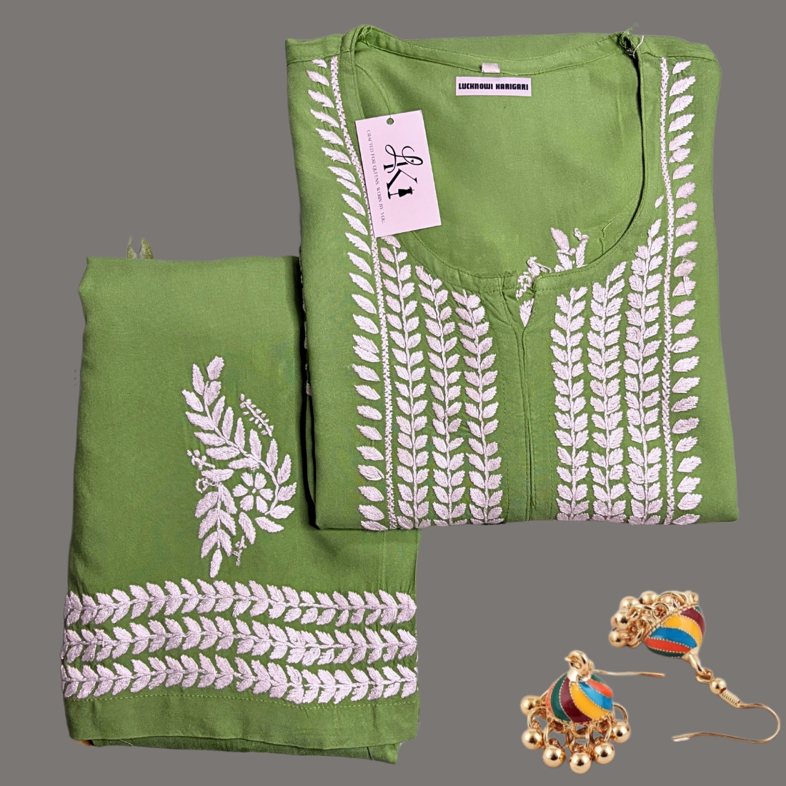 Saba Rayon Mehndi Green Set