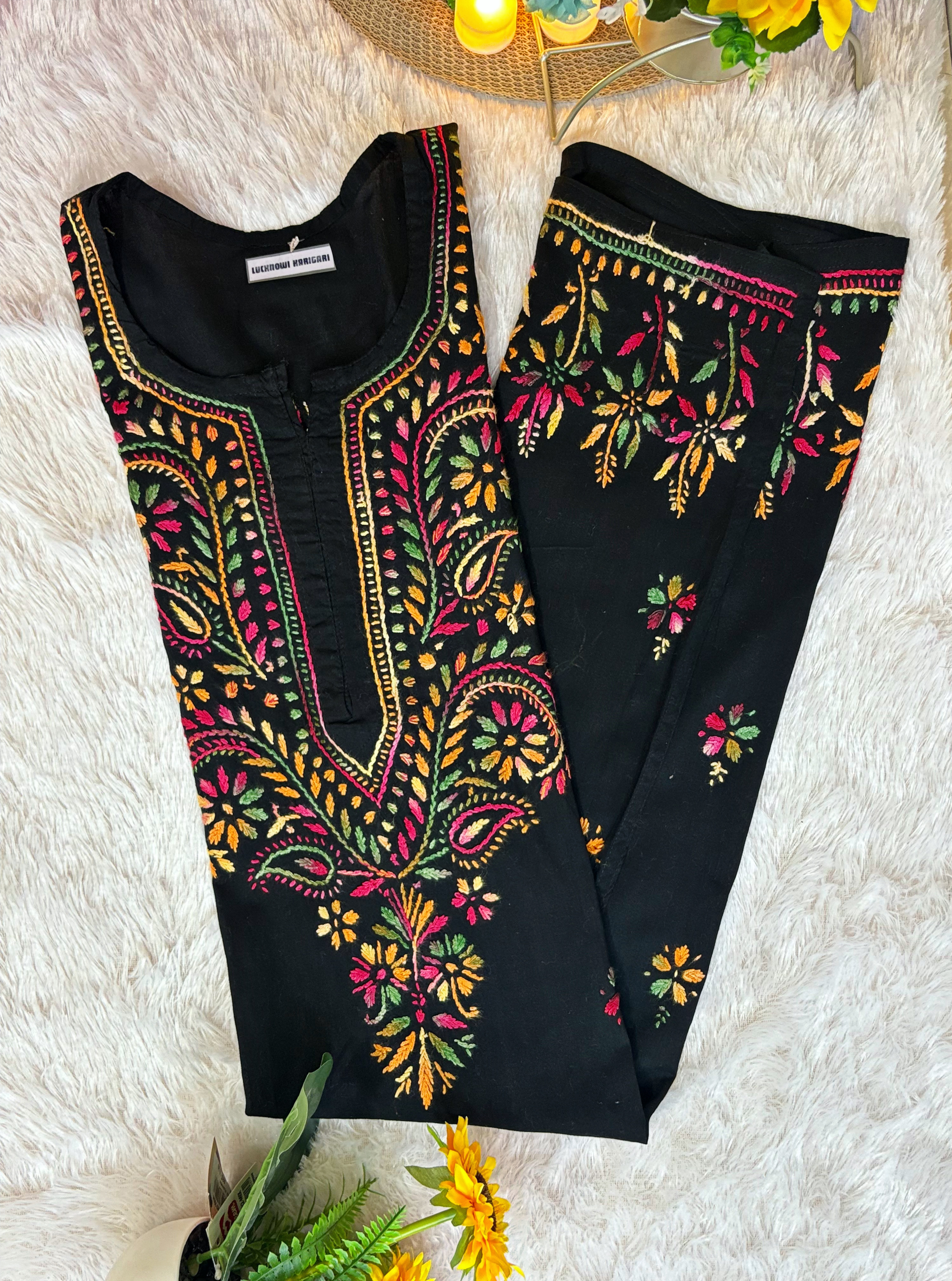 S- Noor Cotton Black-Multi Kurta