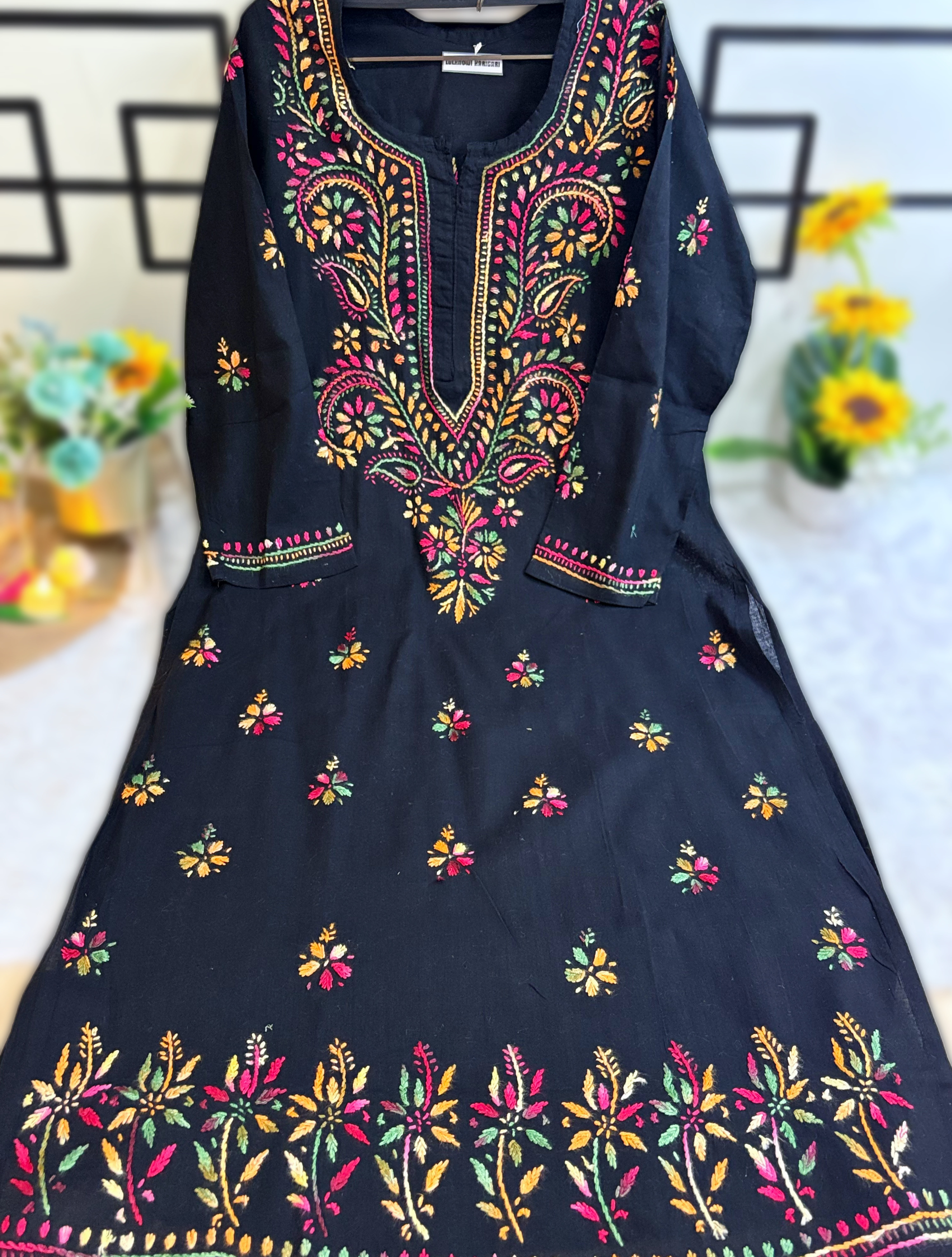 S- Noor Cotton Black-Multi Kurta
