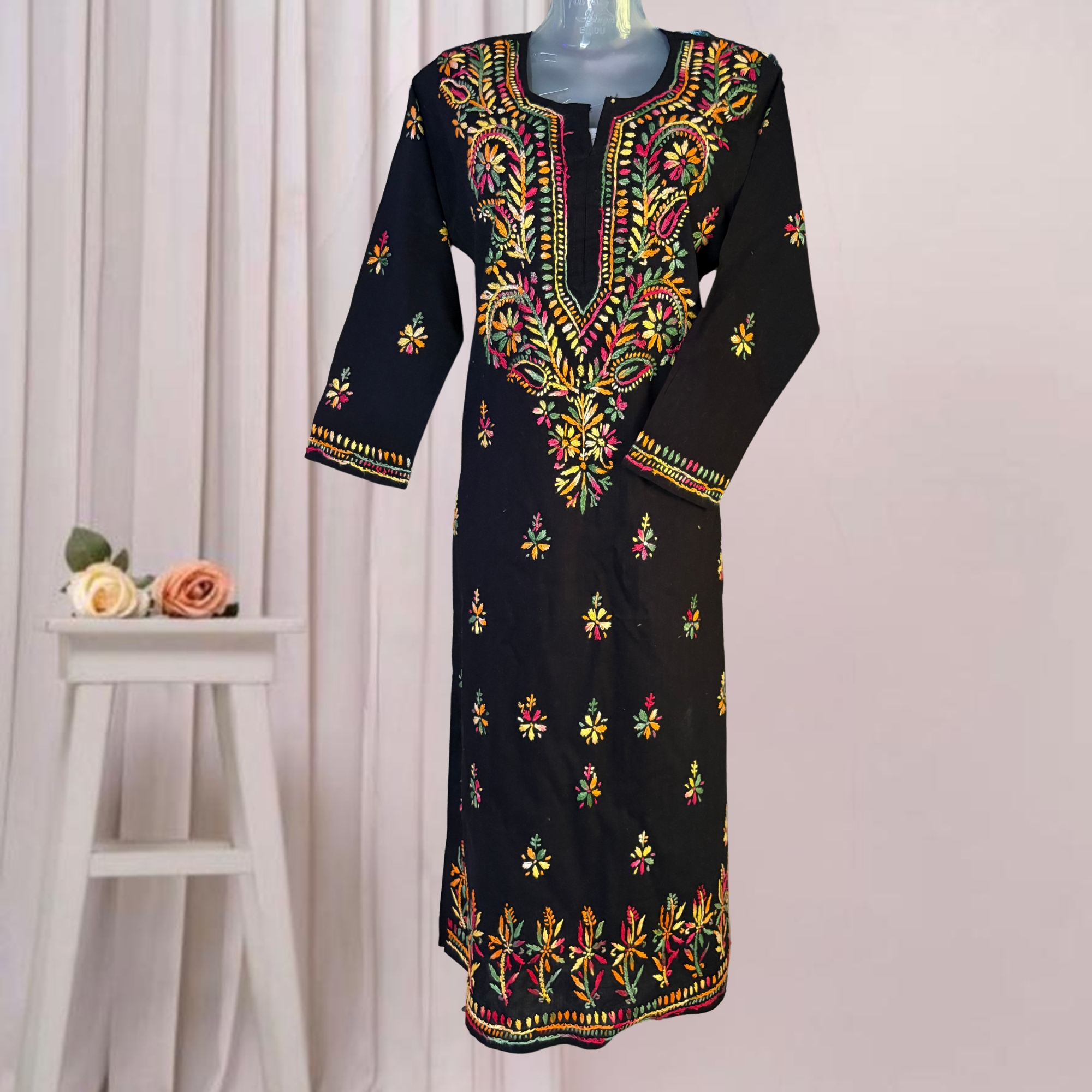 S- Noor Cotton Black-Multi Kurta