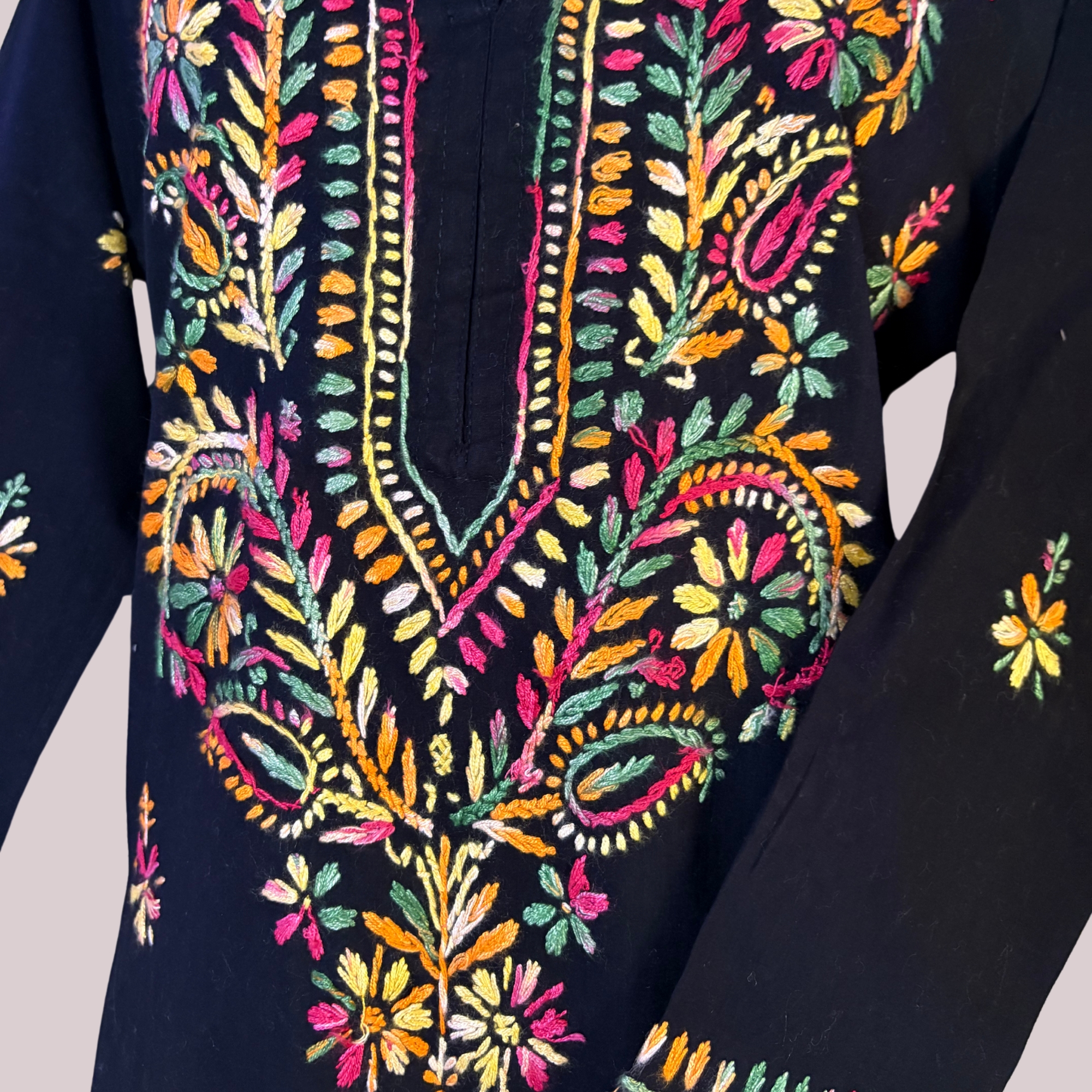 S- Noor Cotton Black-Multi Kurta