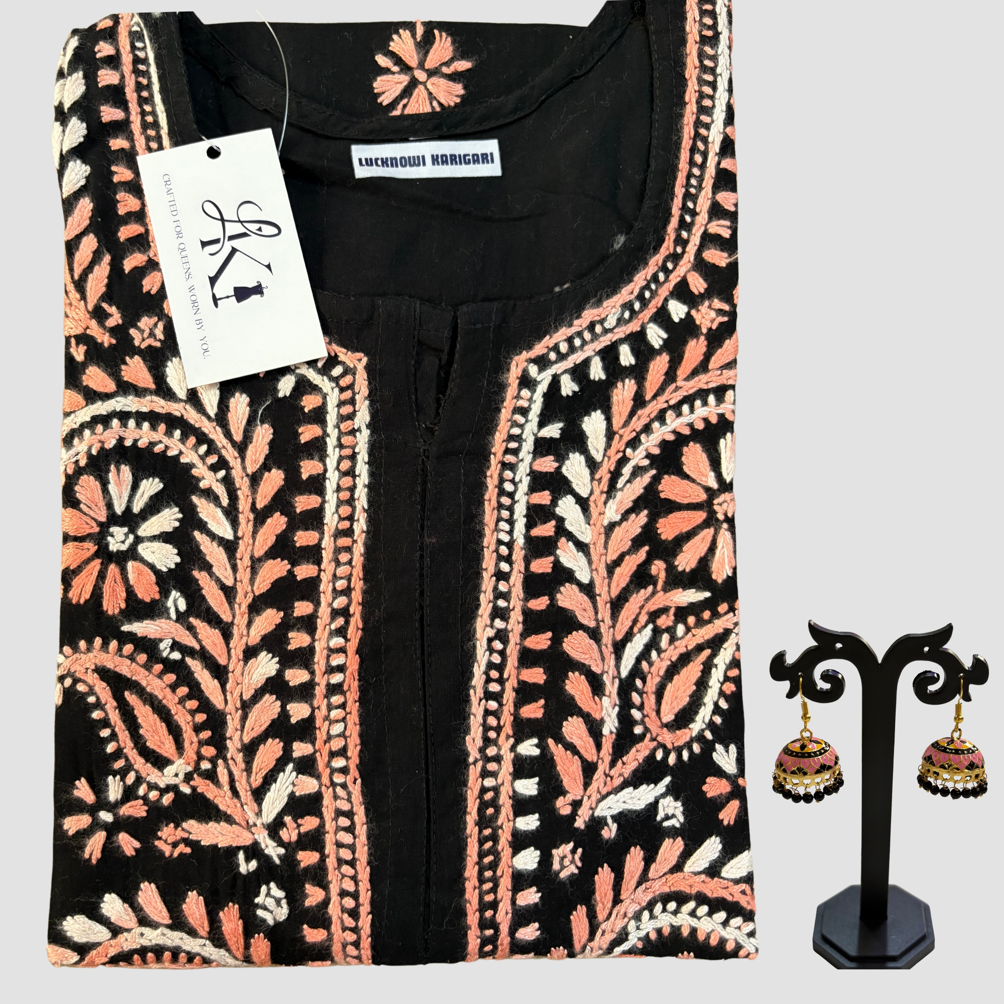 Noor Cotton Black-Peach Kurta