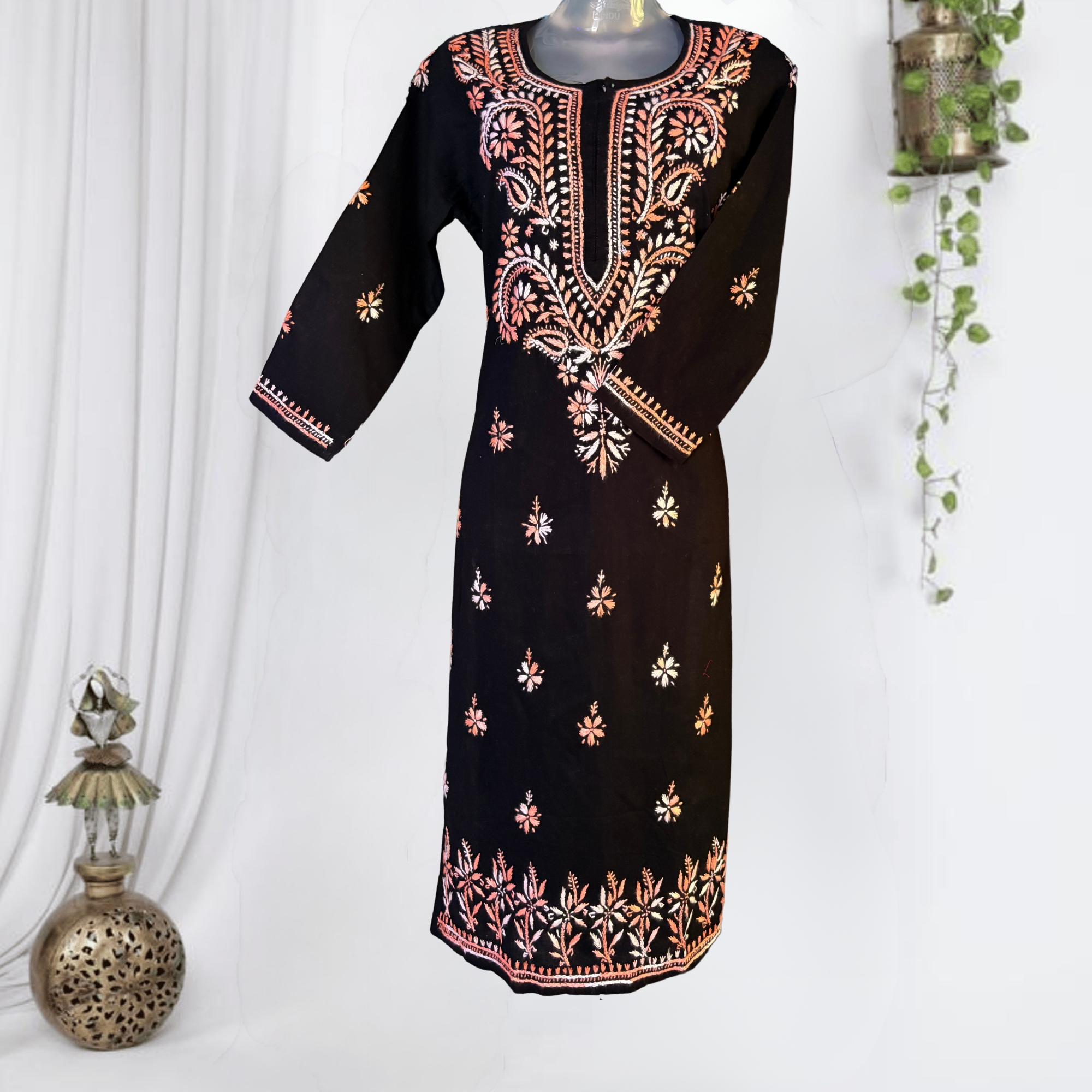 Noor Cotton Black-Peach Kurta
