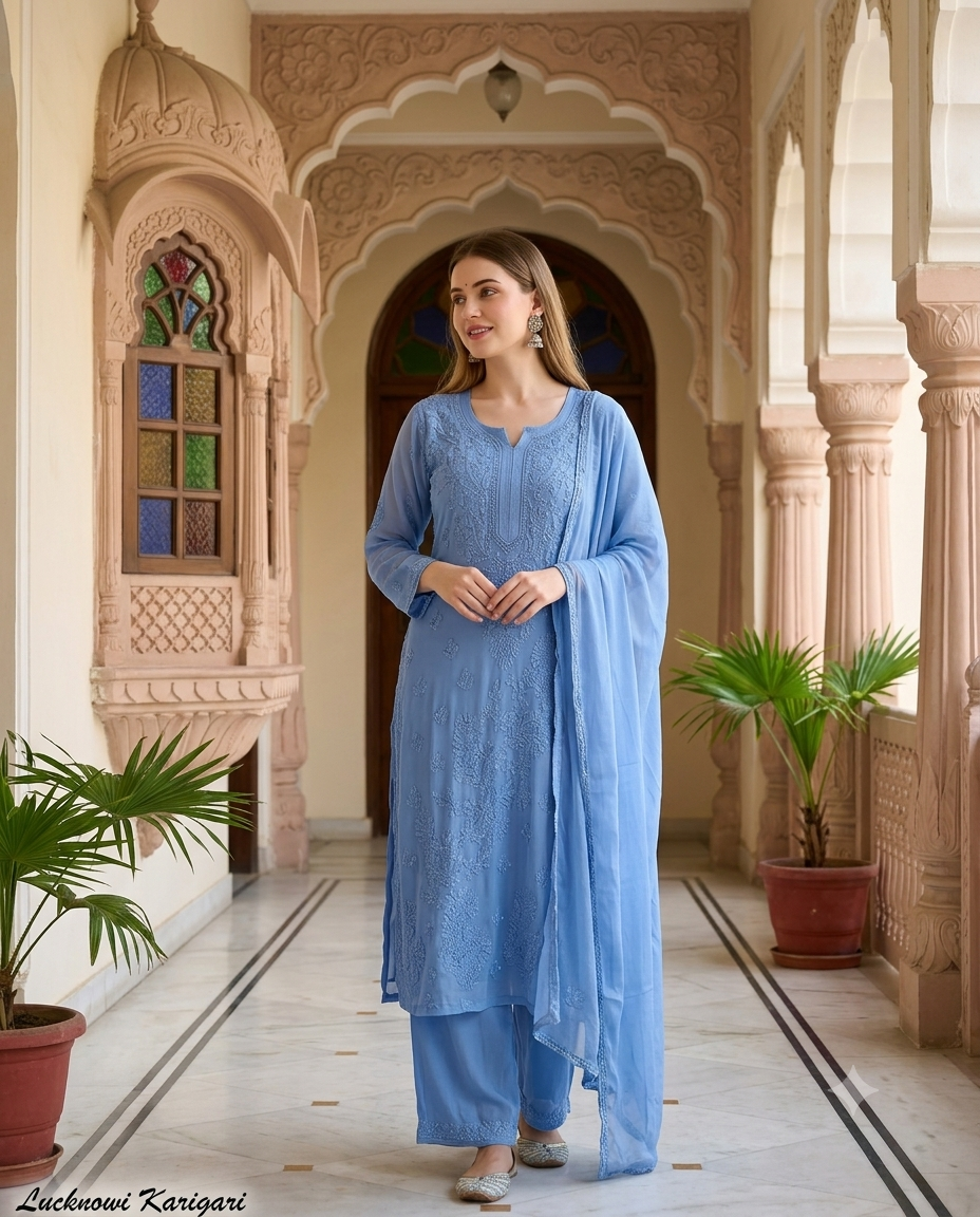 Powder Blue Viscouse fabric 4 Psc Set