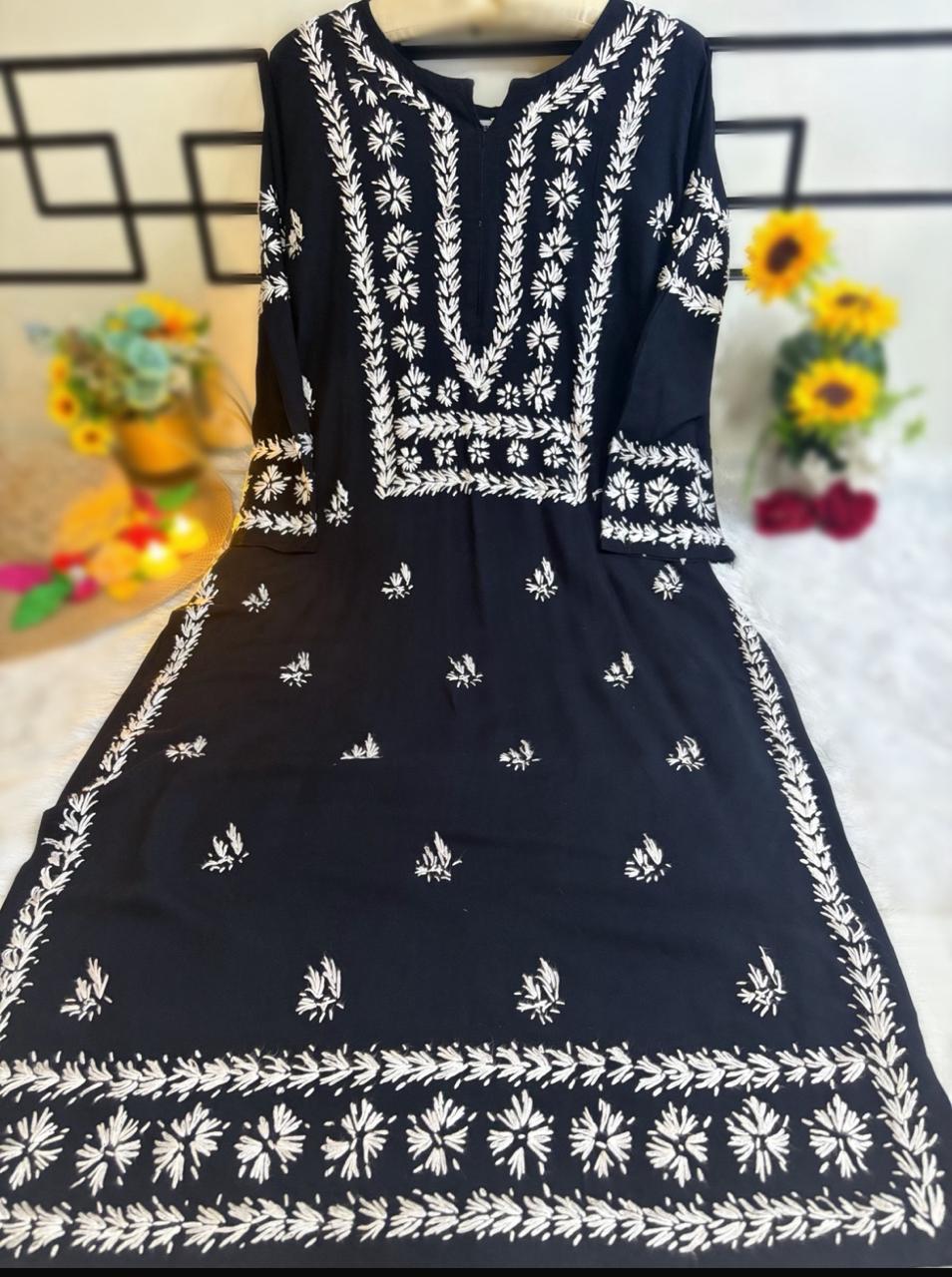 Heer Rayon- Black Sleeve Work Kurti