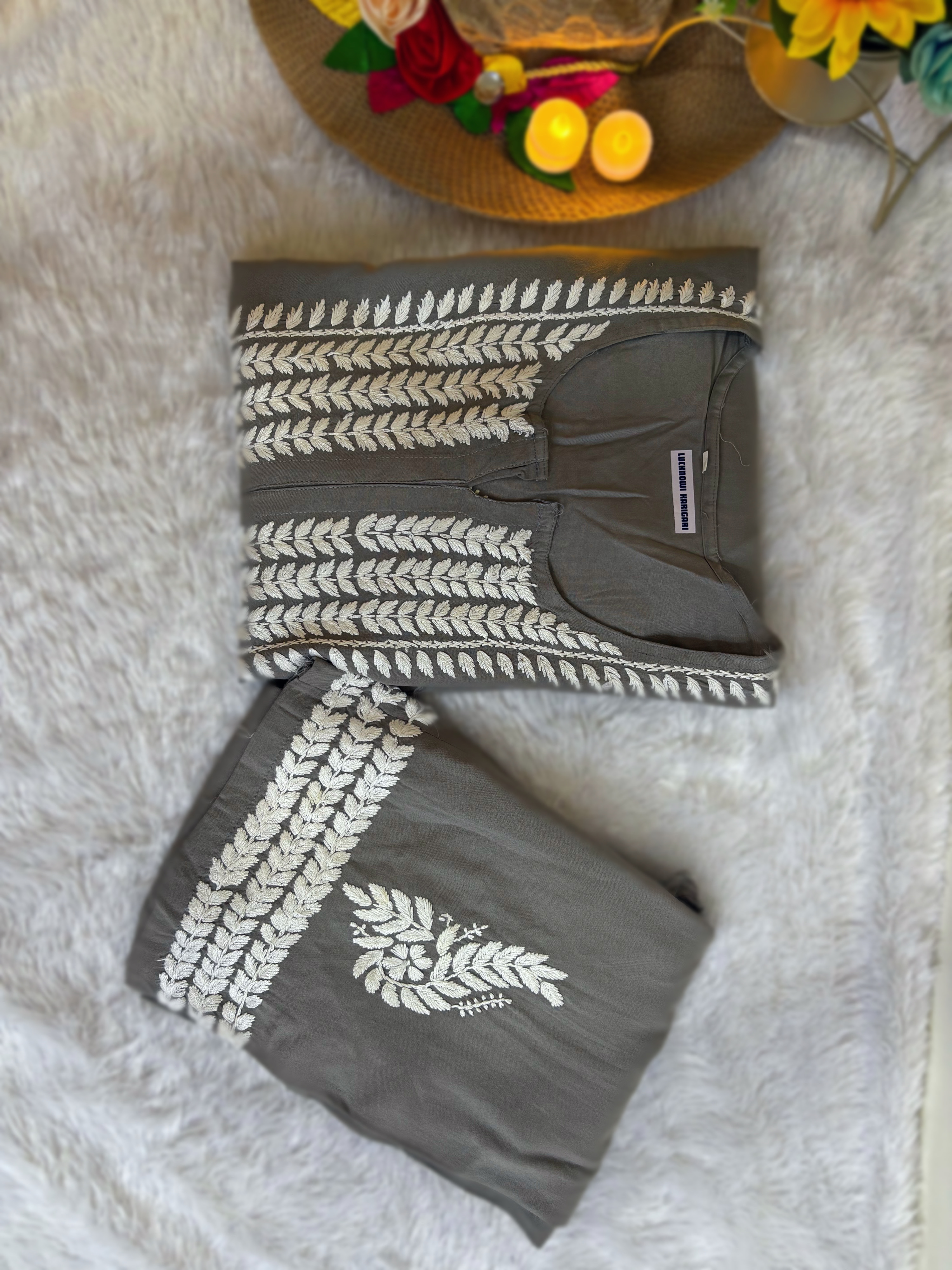 Gray Rayon Side Bale Kurta Palazzo Set