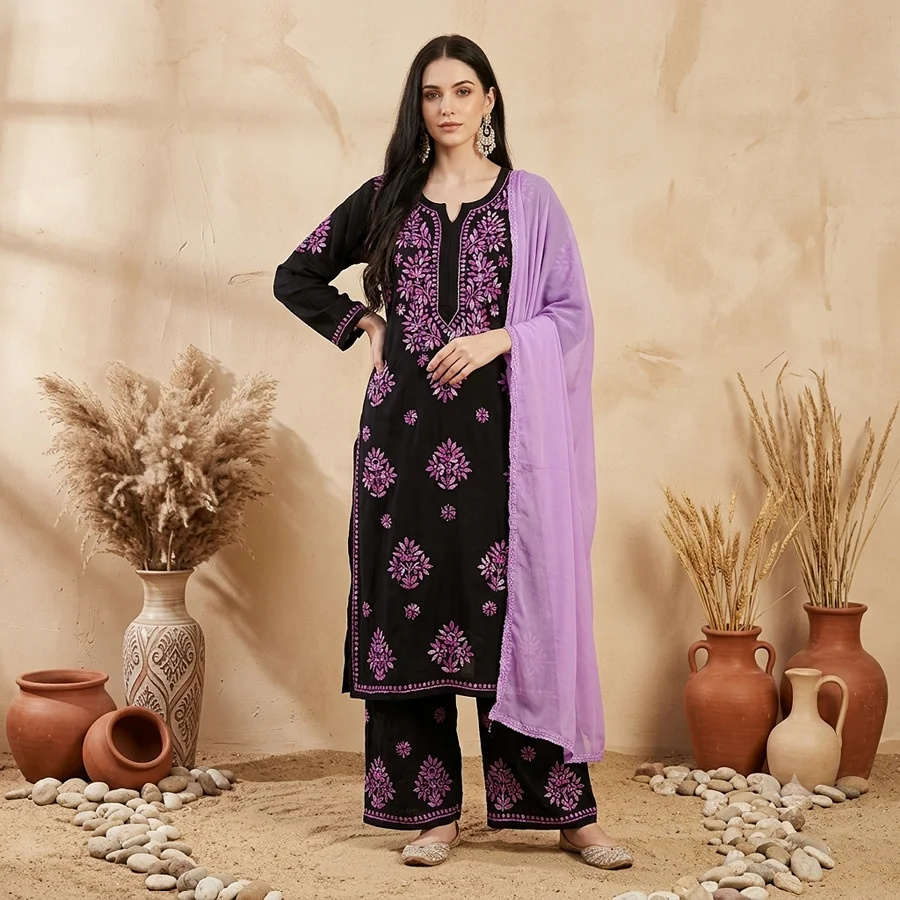 Levender color Alifa Rayon fabric 3 Psc Set