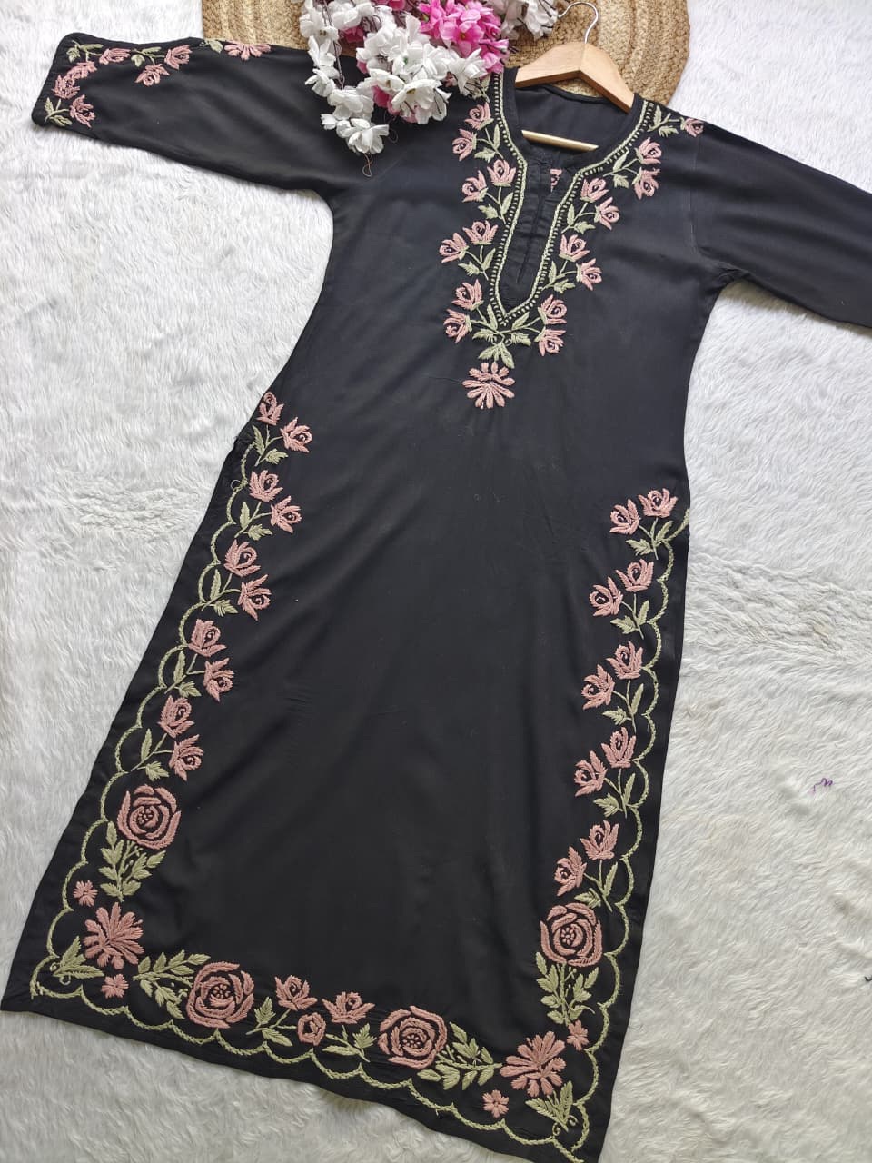 Black Rayon Fabric  Kurti
