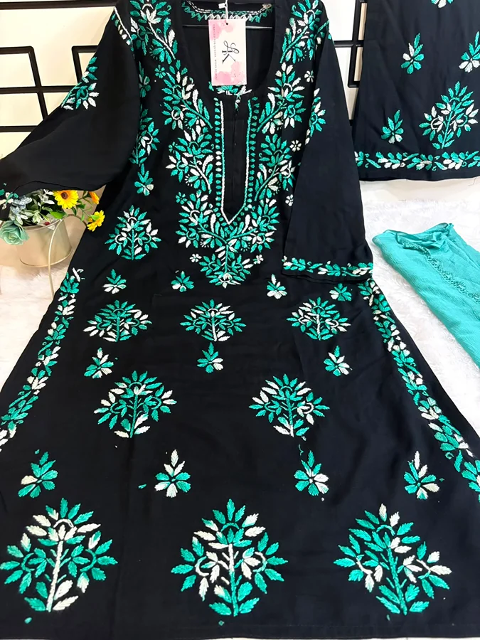 Aqua Green Alifa Rayon fabric 3 Psc Set