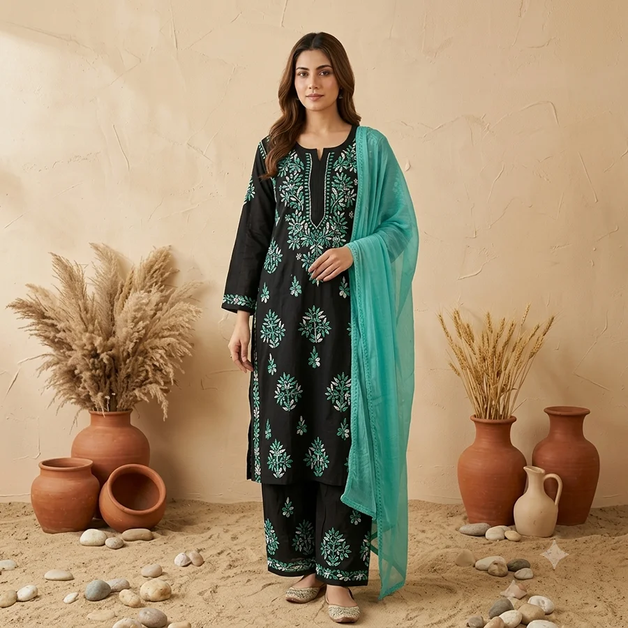 Aqua Green Alifa Rayon fabric 3 Psc Set