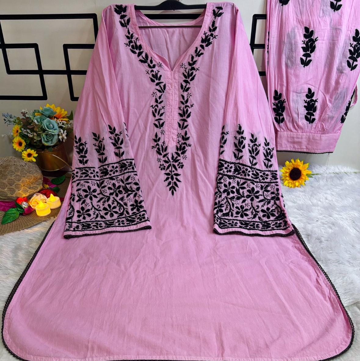 Malmal Cotton- Pink Kurta with Afgani Shalwar