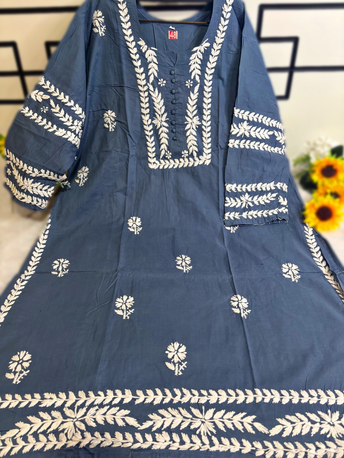 Cotton Sleeve work  Kurti Gray