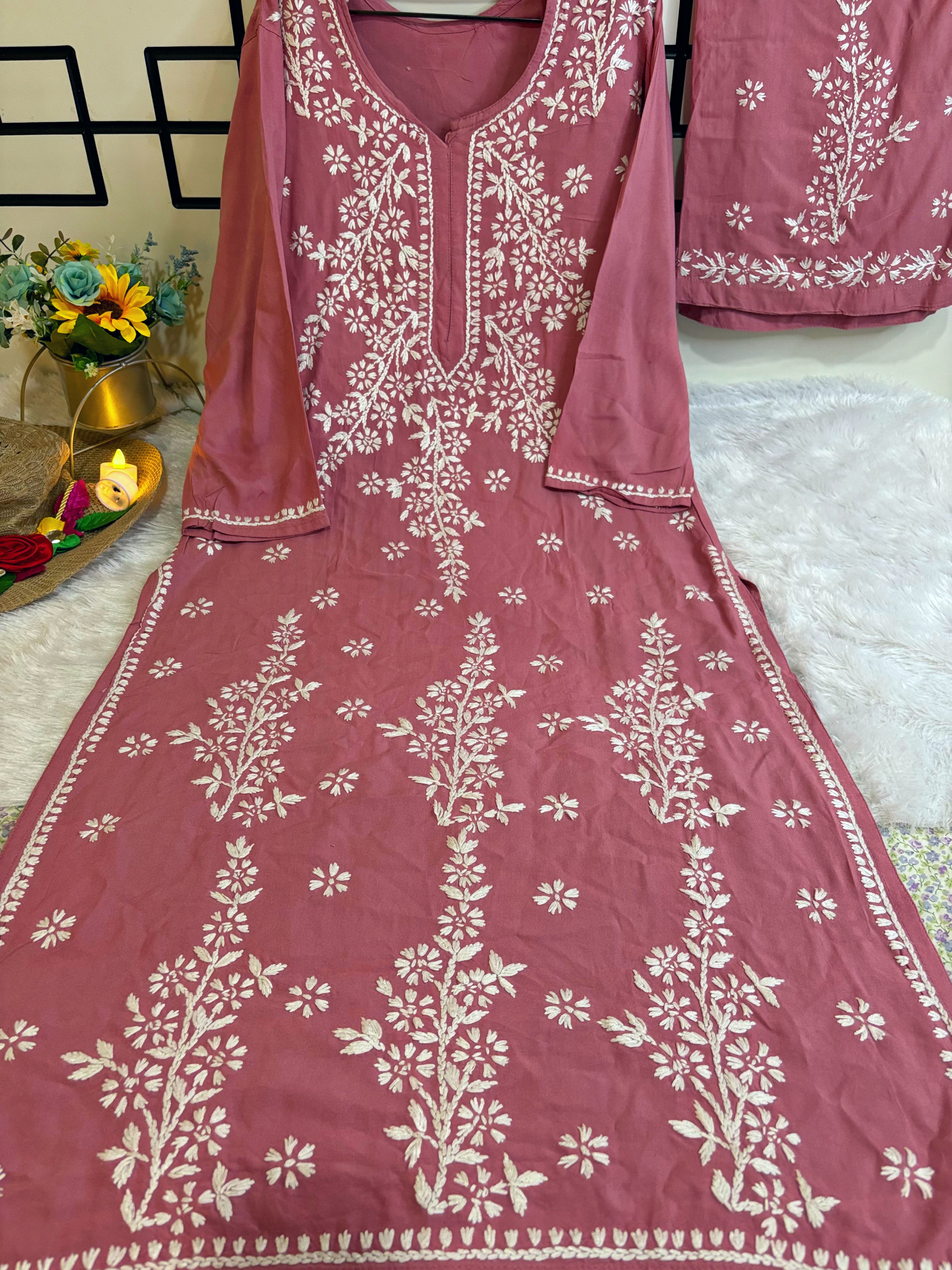 Fatima Rayon- Mauve Kurti & Palazzo Set