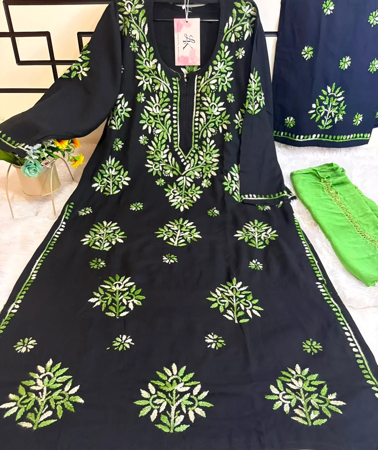 Mehndi Green Alifa Rayon fabric 3 Psc Set