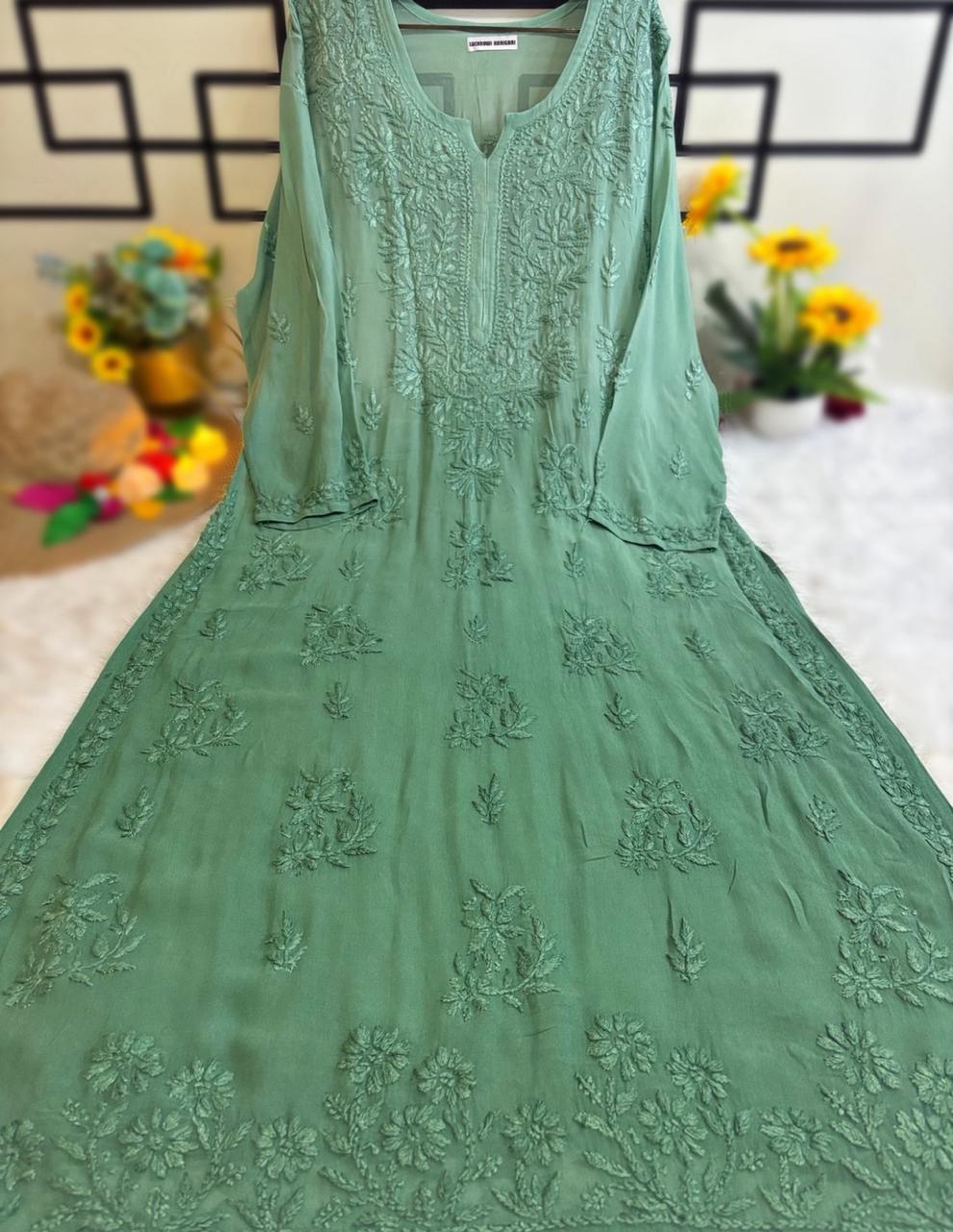 Premium Viscouse- Sea Green Ombre Kurti with Inner