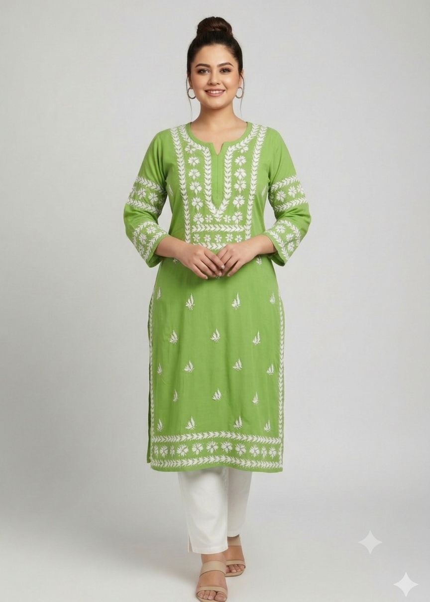Green Rayon fabric Sleeve work Kurti