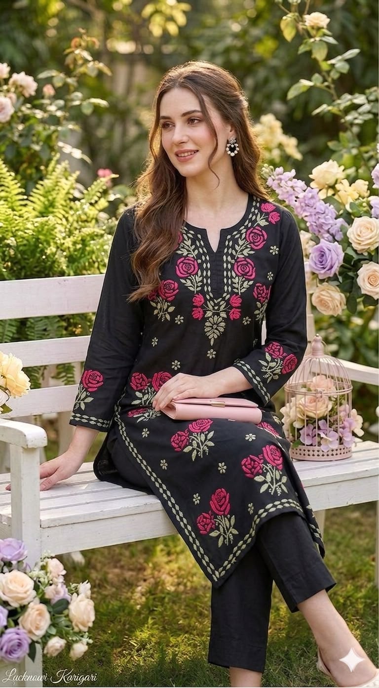 Black Rayon Fabric  Kurti