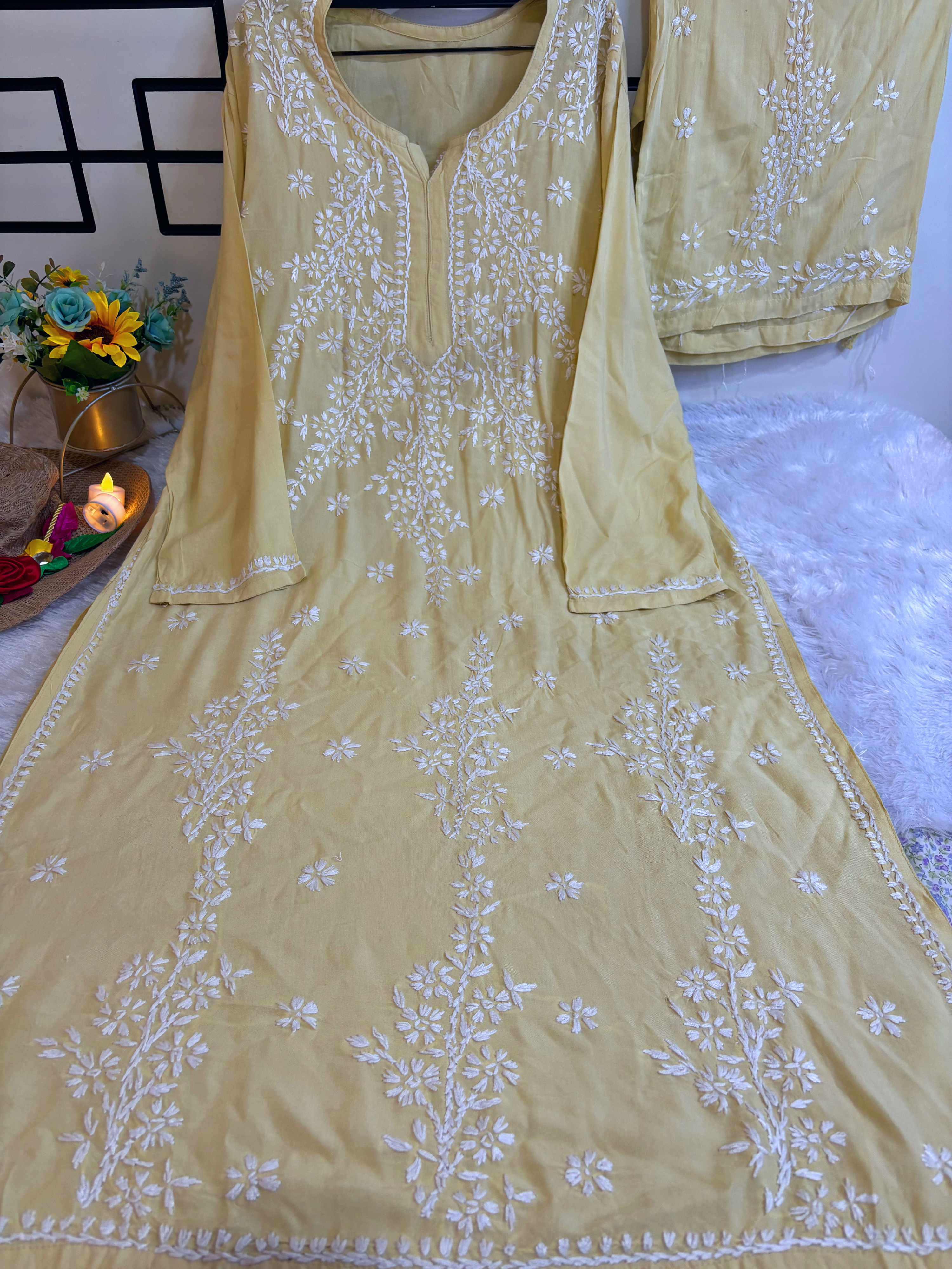 Fatima Rayon- Lemon Yellow Kurti & Palazzo Set