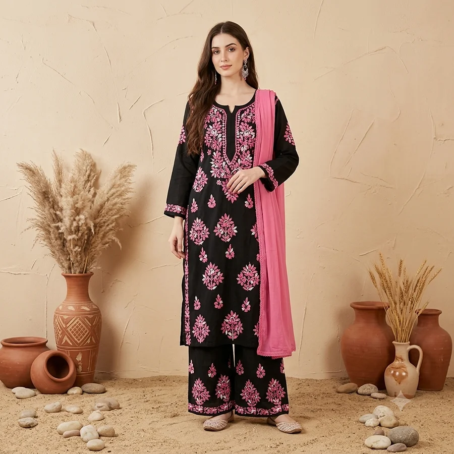 Pink Alifa Rayon fabric 3 Psc Set