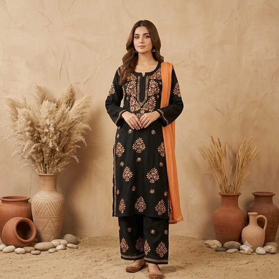 Brown Alifa Rayon fabric 3 Psc Set