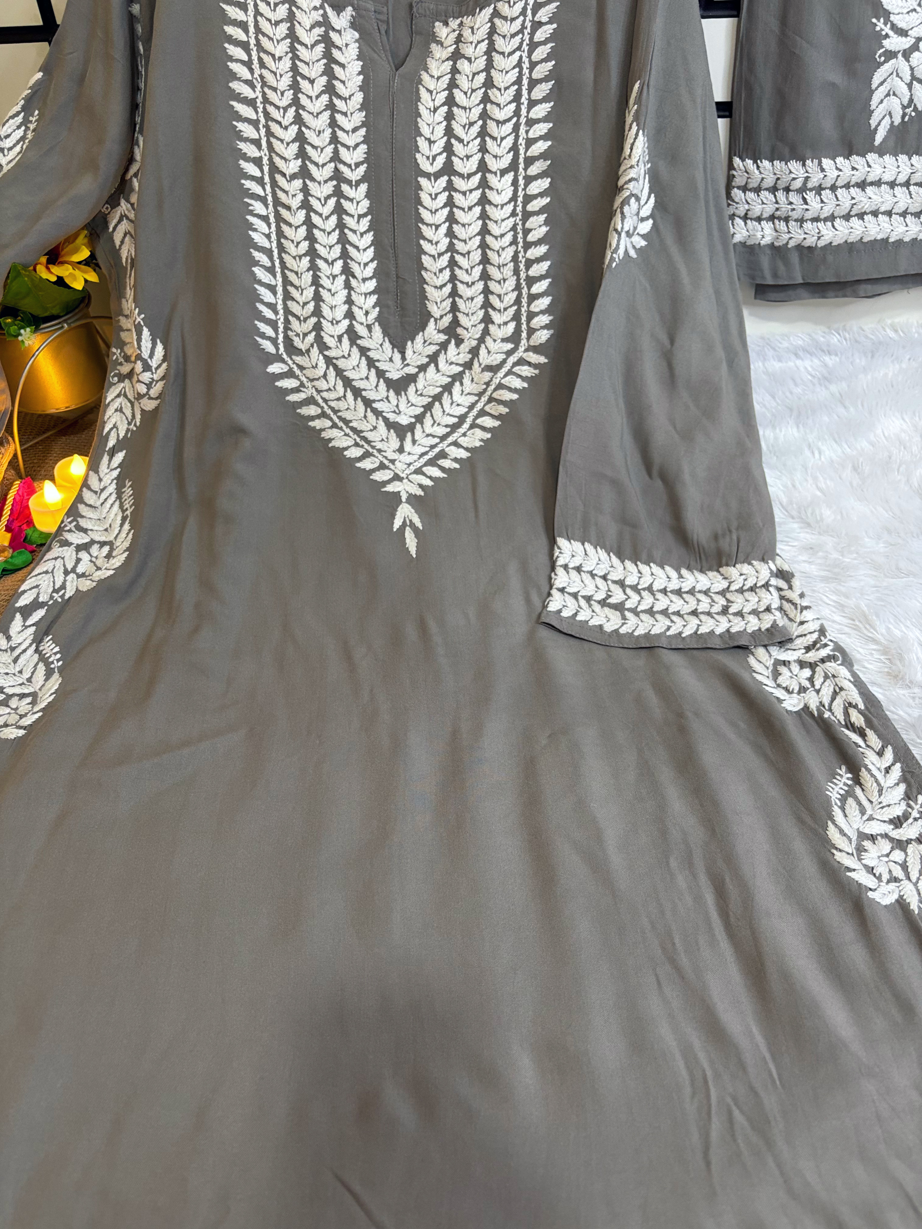 Gray Rayon Side Bale Kurta Palazzo Set