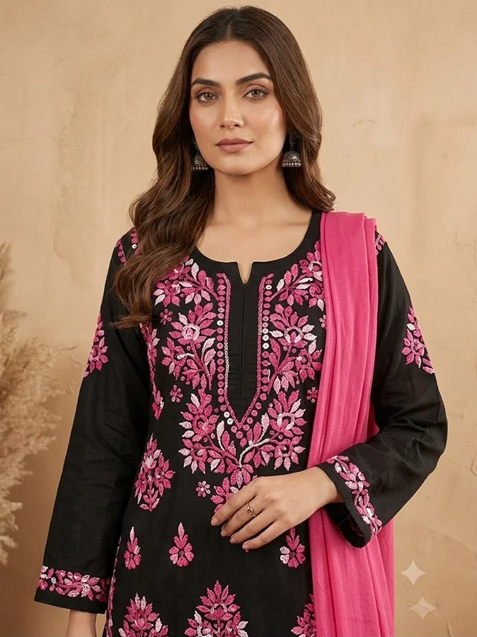 Pink Alifa Rayon fabric 3 Psc Set