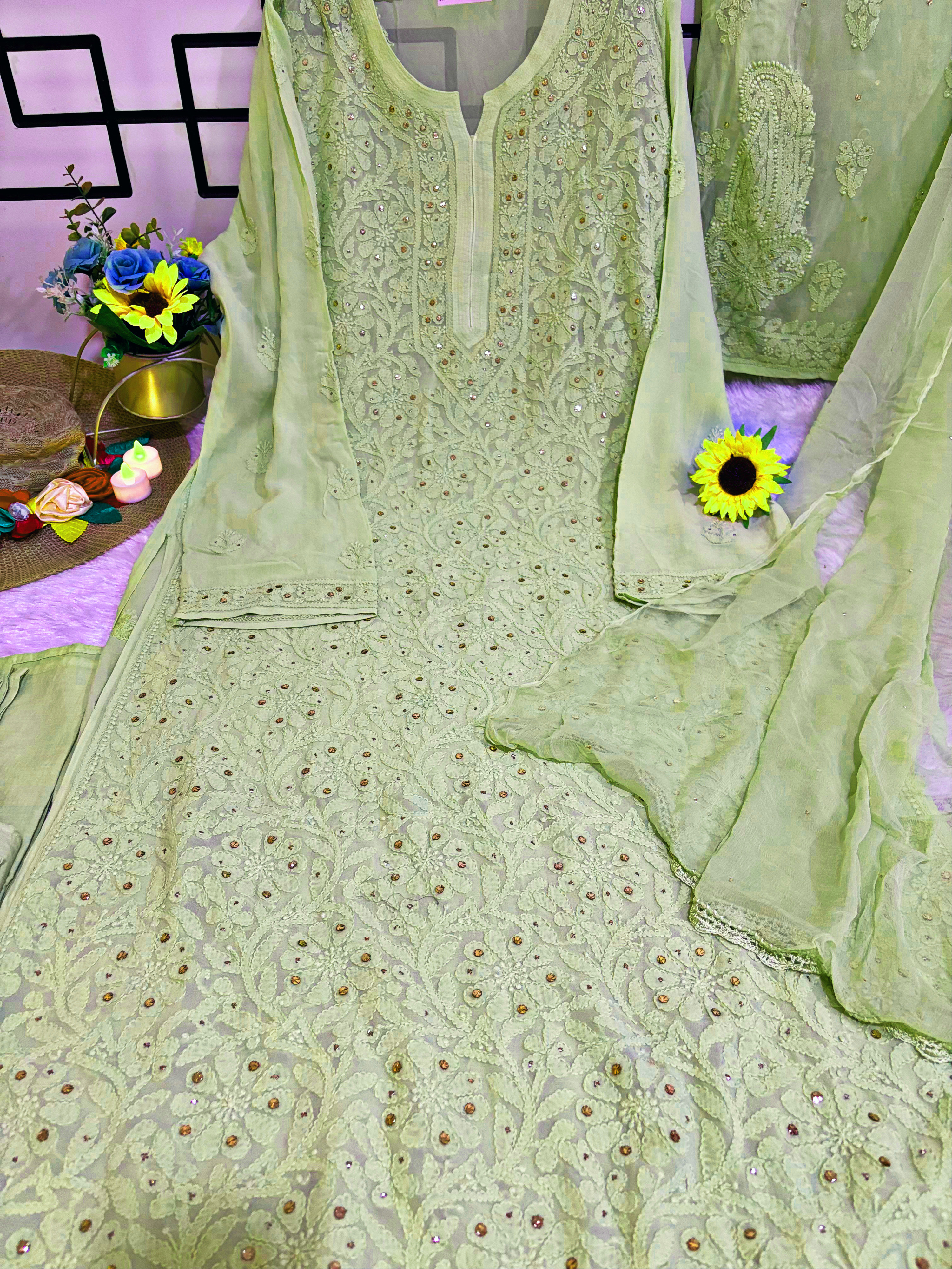 3XL- Pista- Viscose Kurti Pant with Dupatta Set