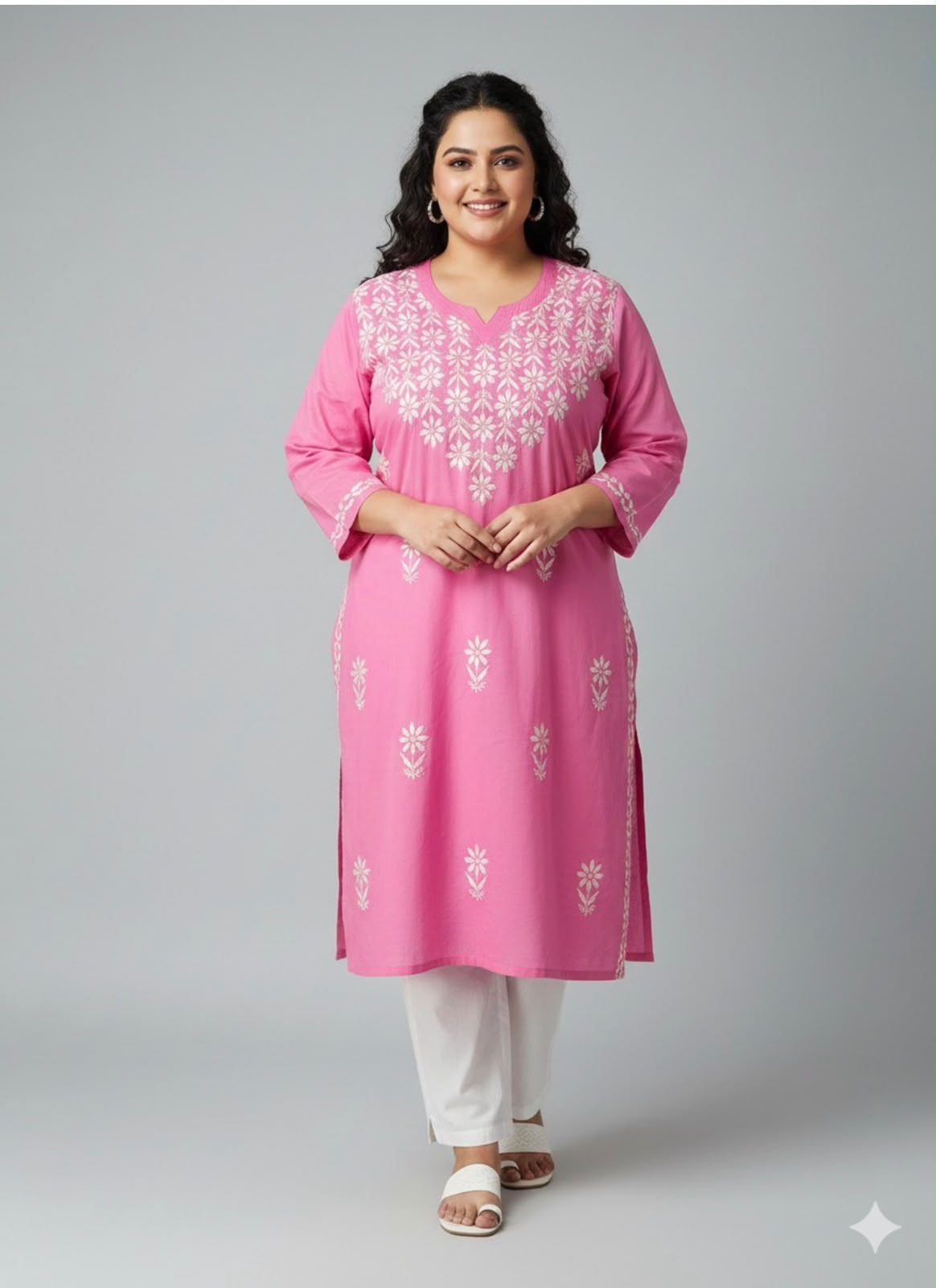 Cotton Full Neck Work Baby Pink Kurta
