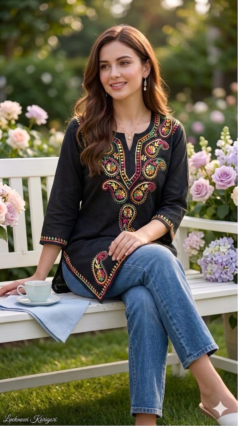 Black -Soft Cotton Short Kurta