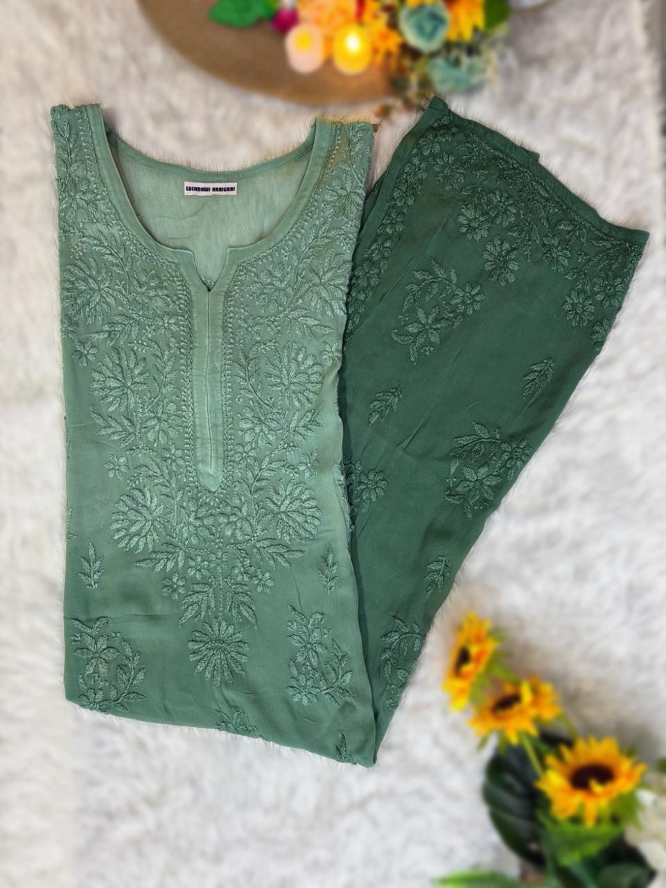 Premium Viscouse- Sea Green Ombre Kurti with Inner