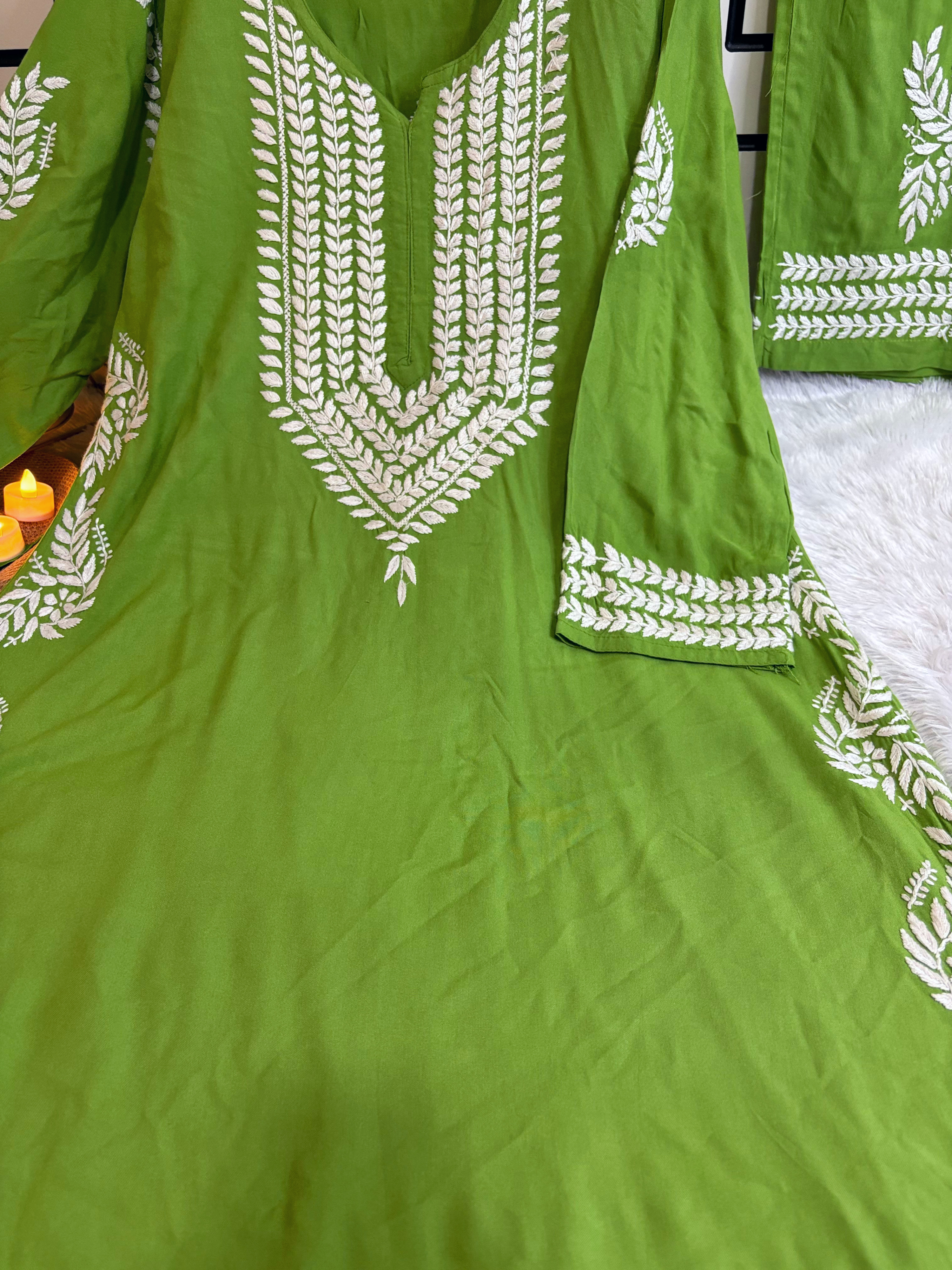 Mehndi Green- Rayon Side Bale Kurta Palazzo Set