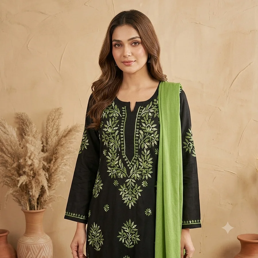 Mehndi Green Alifa Rayon fabric 3 Psc Set