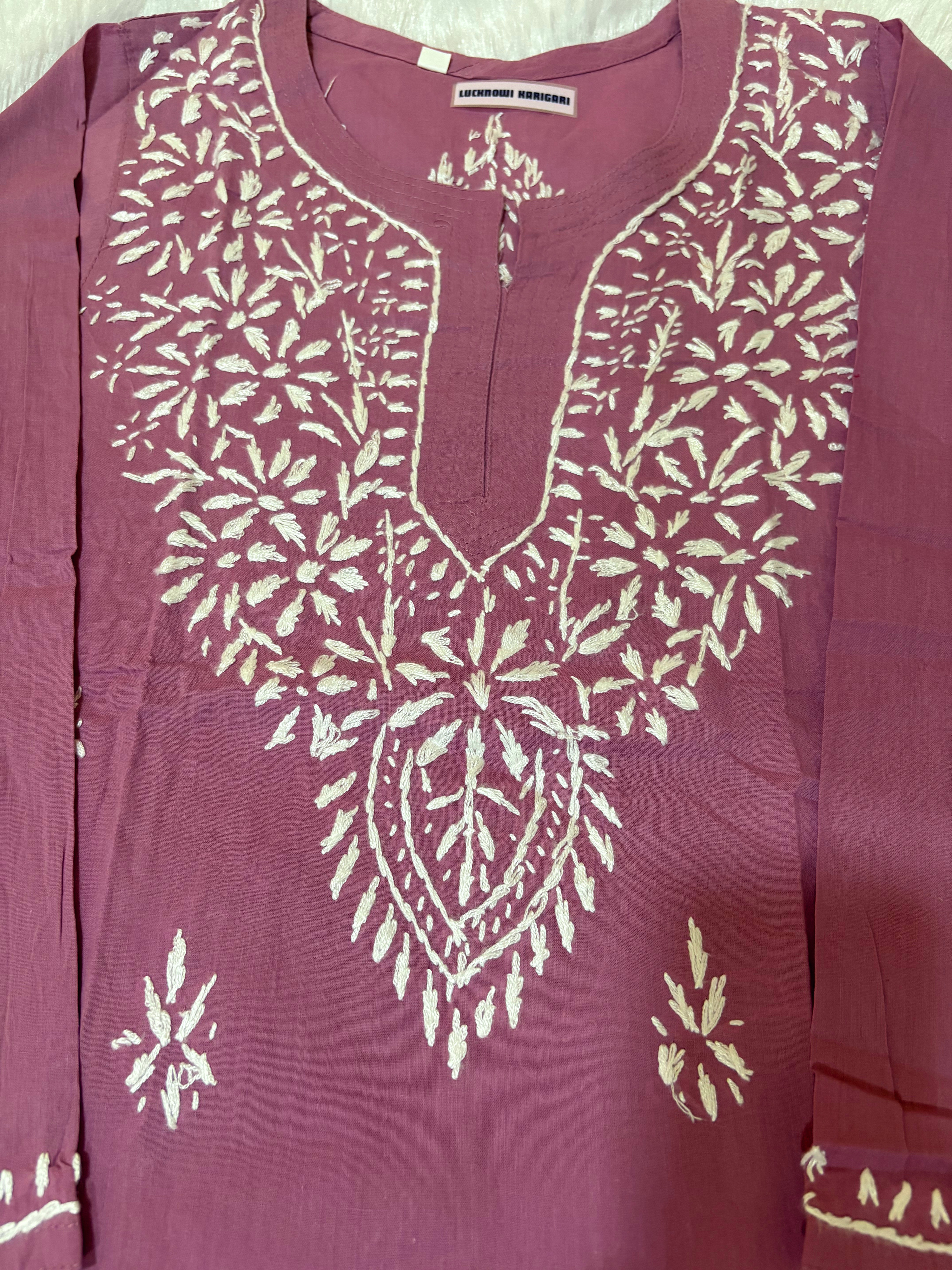 Mauve-Soft Cotton Short Kurta