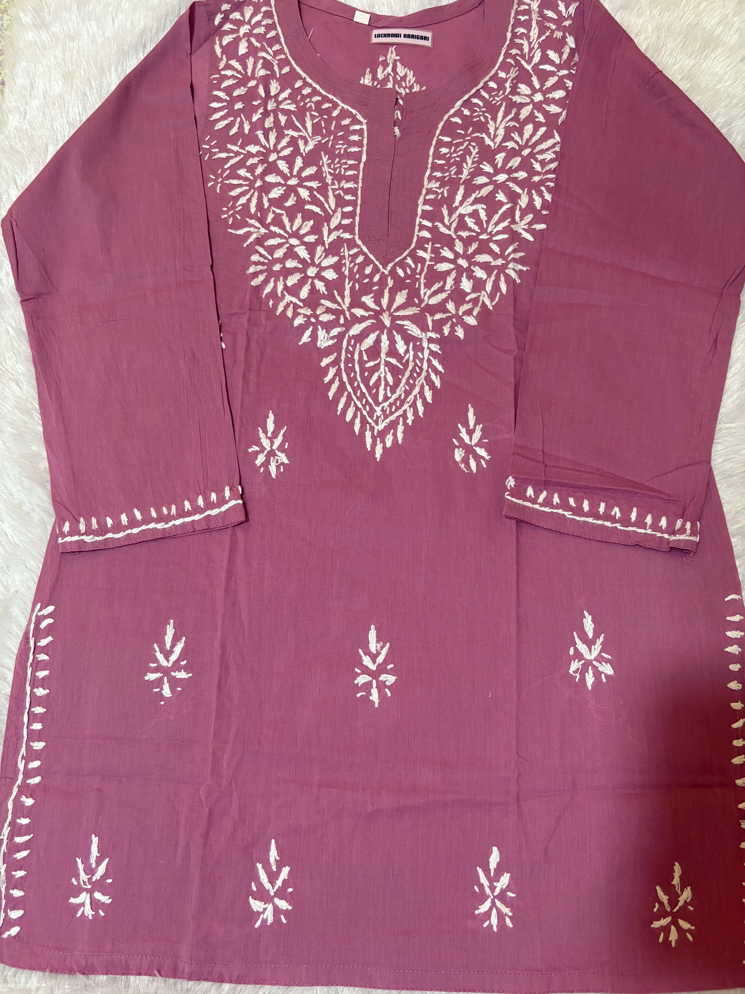 Mauve-Soft Cotton Short Kurta