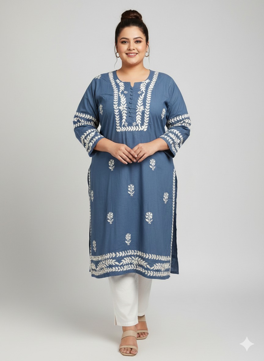 Cotton Sleeve work Kurti Gray