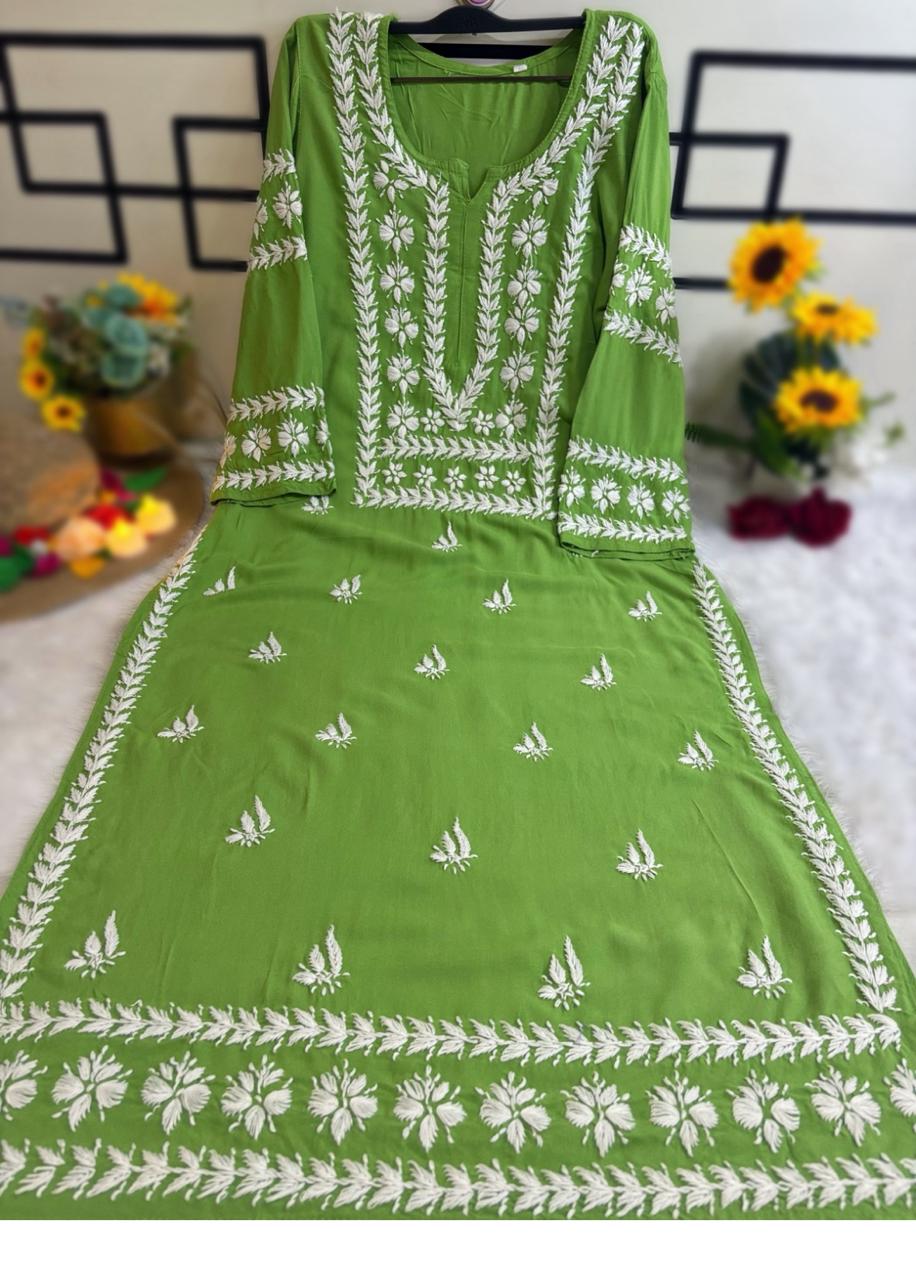 Heer Rayon-Mehndi Green Kurti