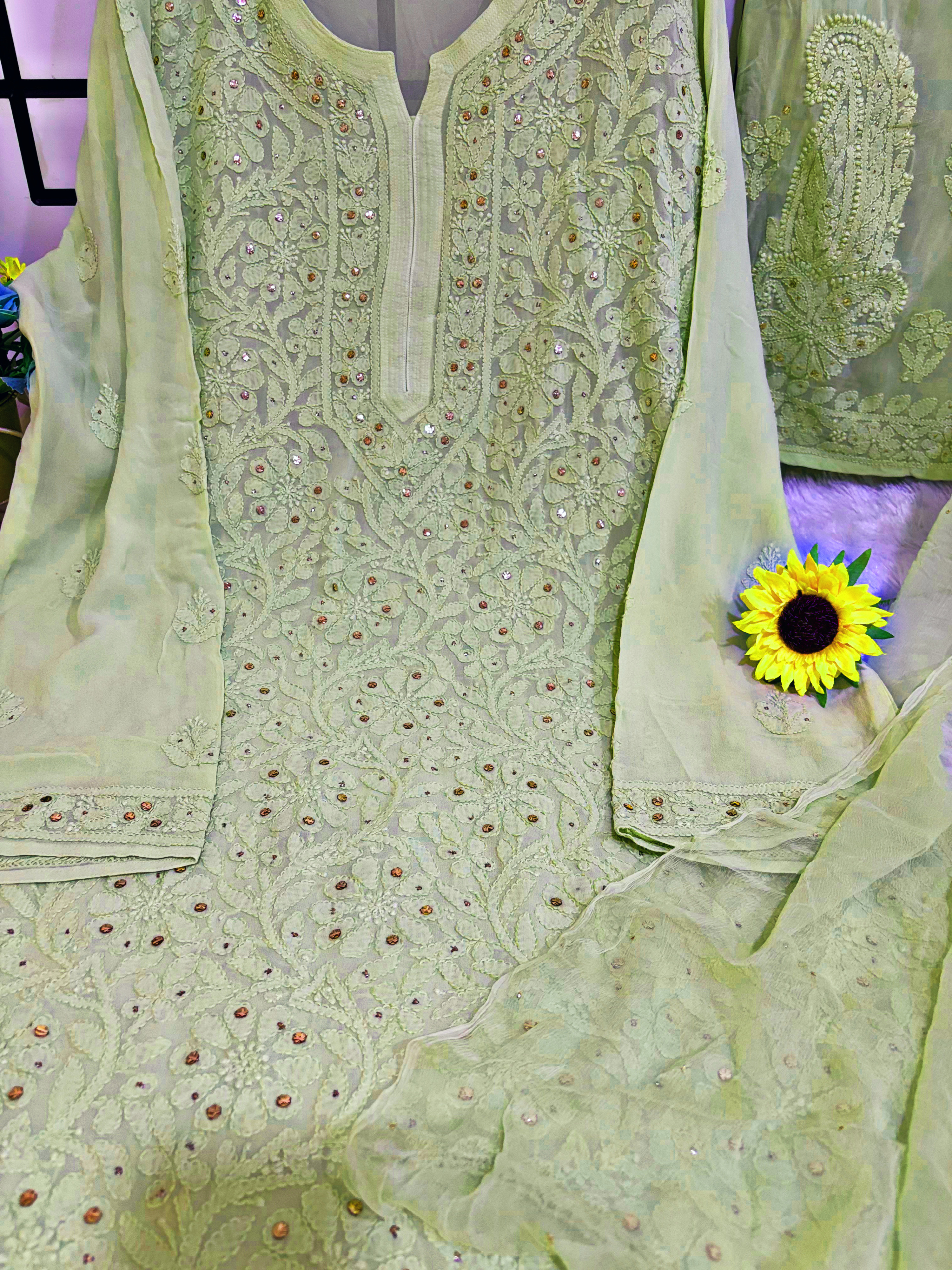 3XL- Pista- Viscose Kurti Pant with Dupatta Set 