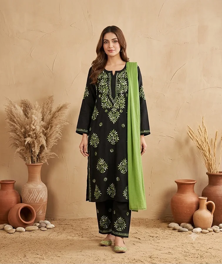 Mehndi Green Alifa Rayon fabric 3 Psc Set