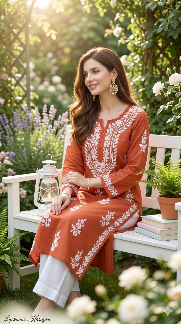 Fancy Rayon Fire Orange Long Kurti