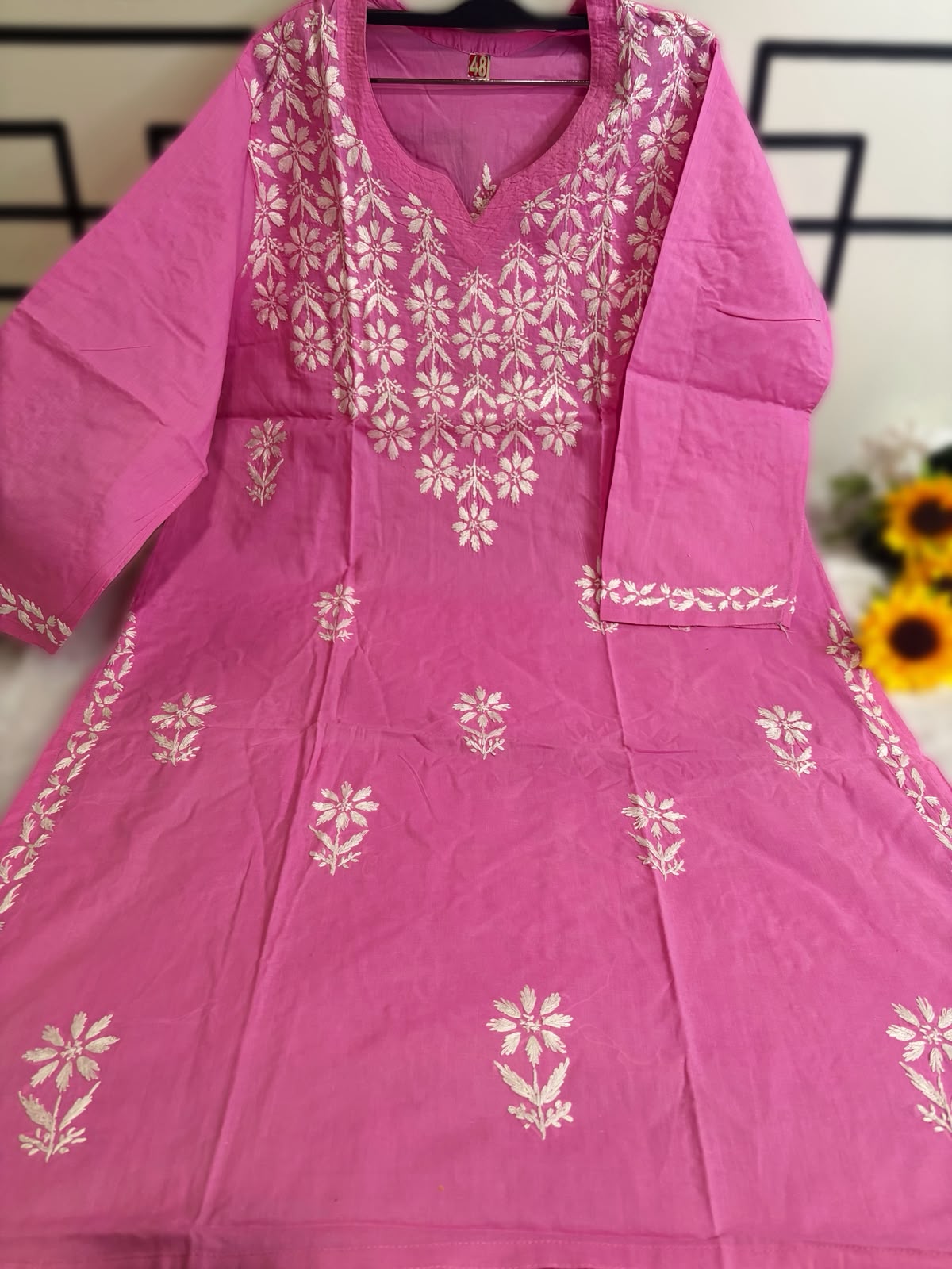 Cotton Full Neck Work Baby Pink Kurta