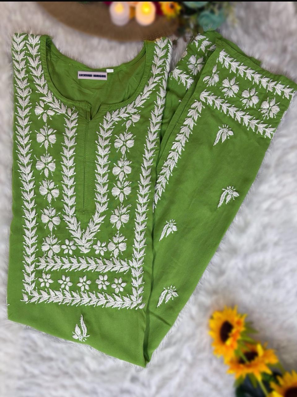 Heer Rayon-Mehndi Green Kurti