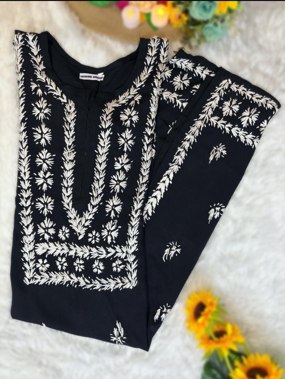 Heer Rayon- Black Sleeve Work Kurti