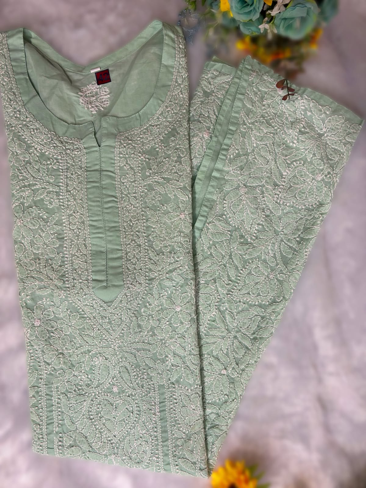 Pista Cotton fabric-Full Jall work Kurti